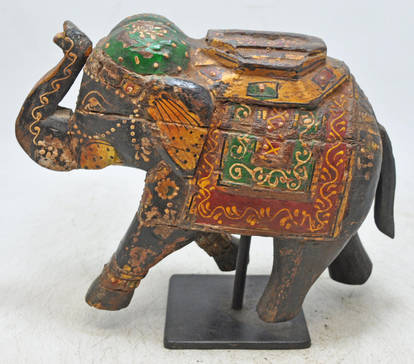 Vintage Wooden Elephant Figurine Original Old Hand Carved Fine Painted
