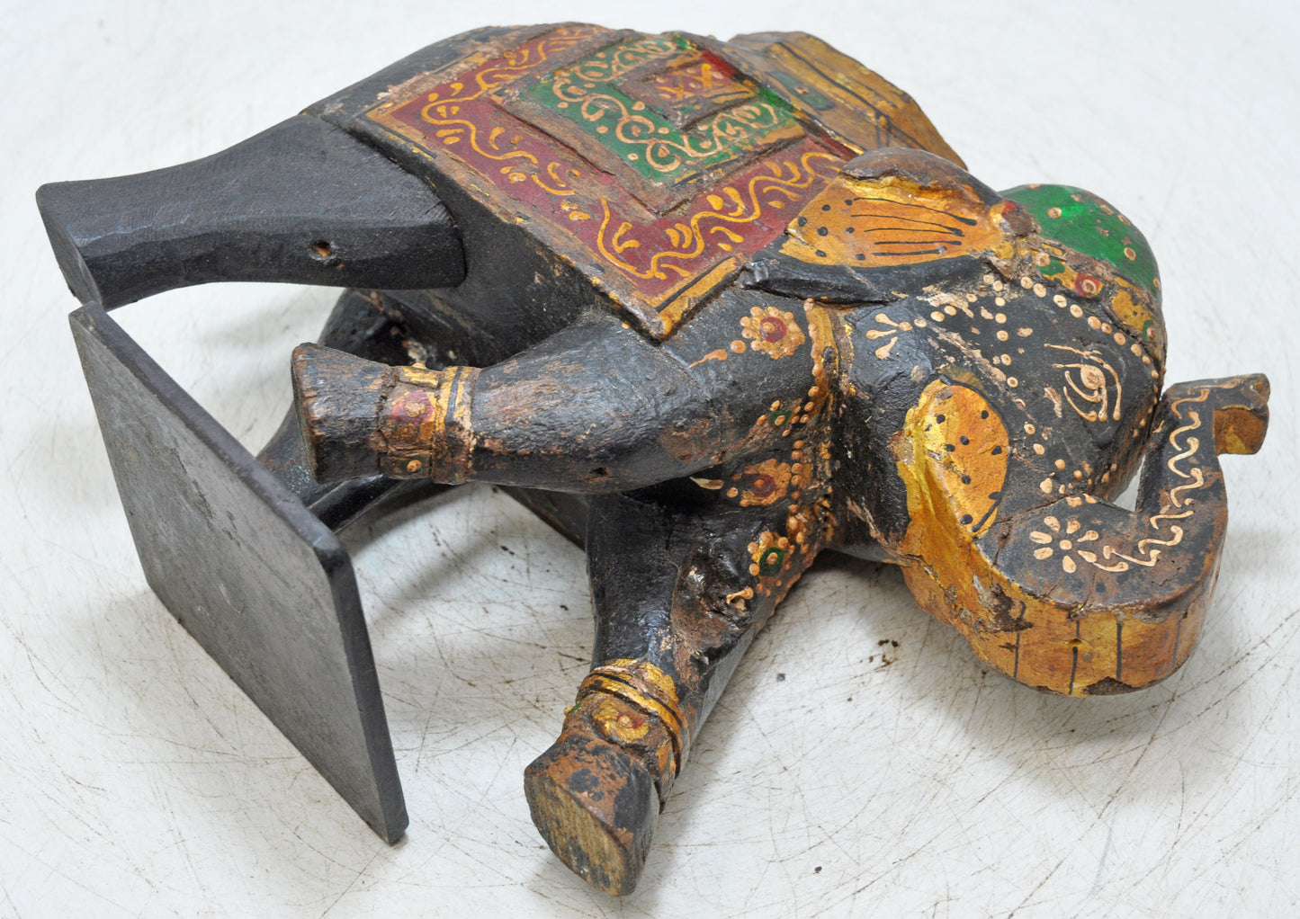 Vintage Wooden Elephant Figurine Original Old Hand Carved Fine Painted