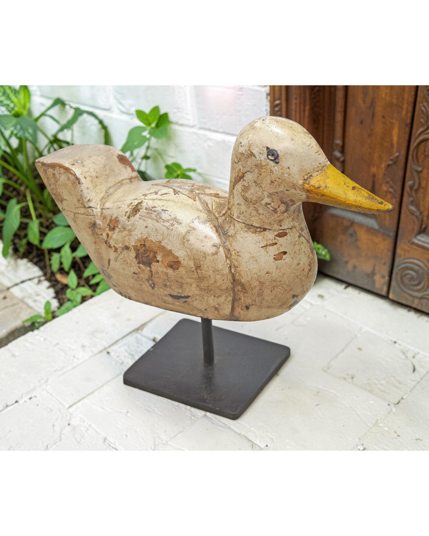 Vintage Wooden Duck Figurine Original Old Hand Carved Painted