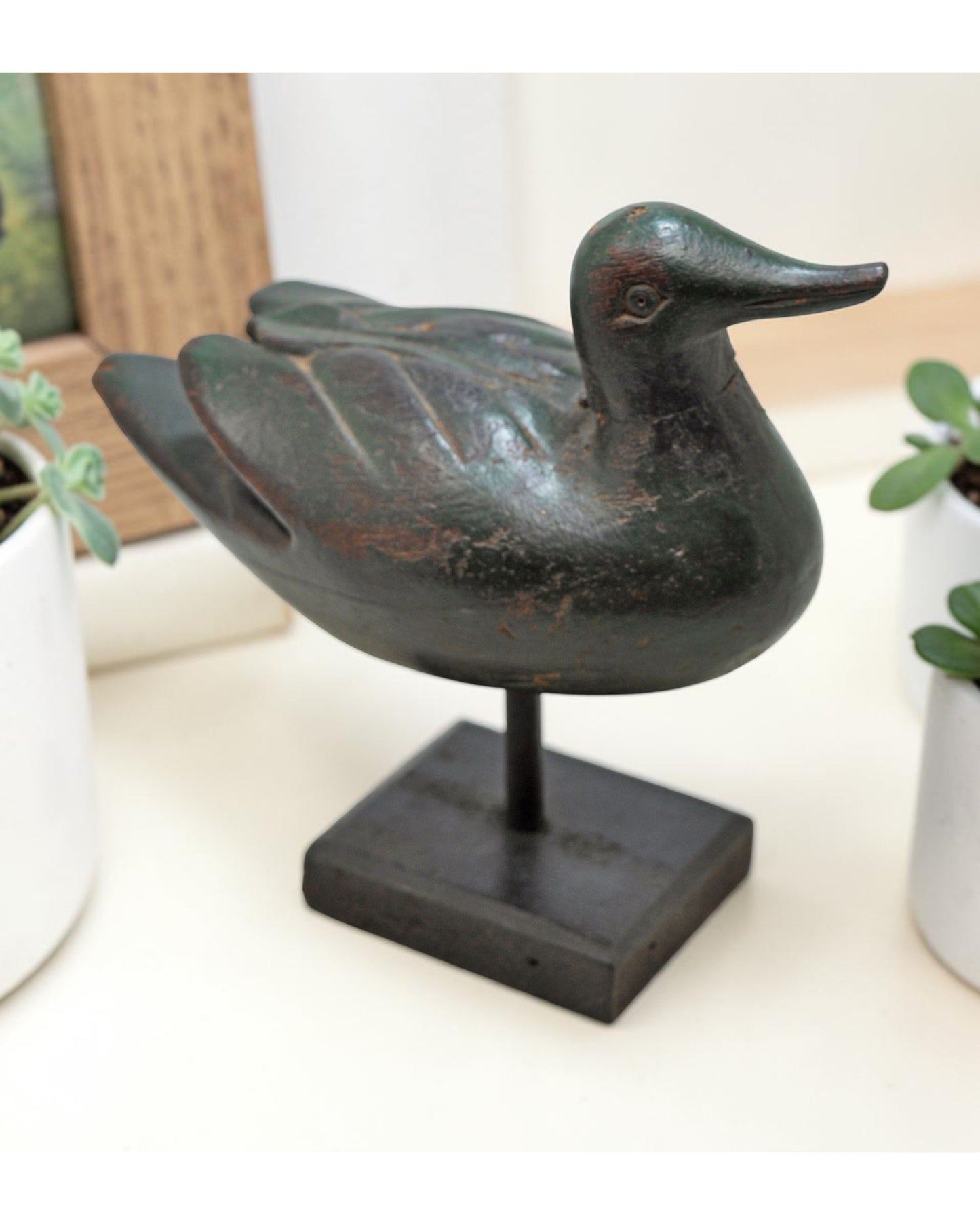 Vintage Wooden Duck Figurine Original Old Hand Carved