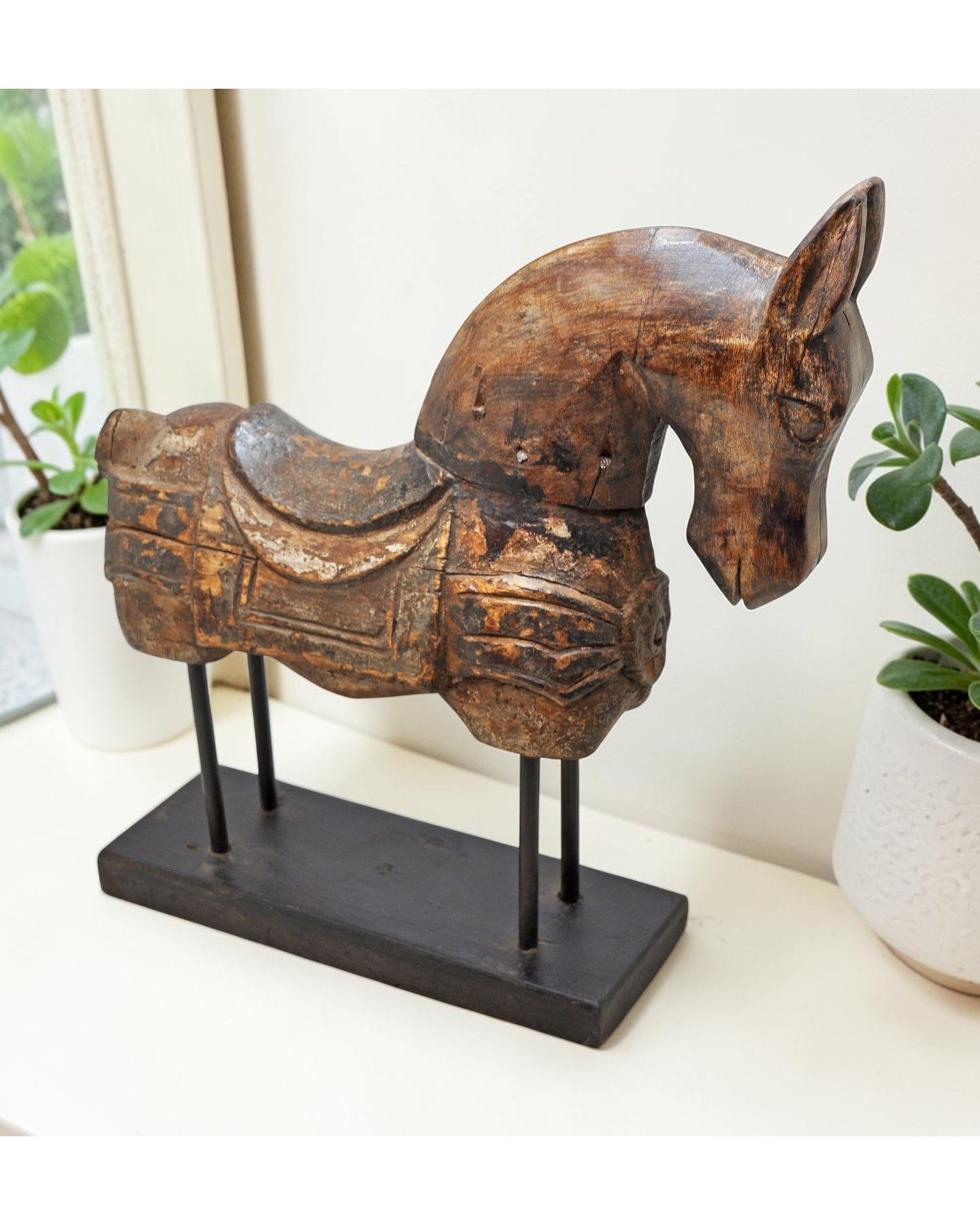 Antique Wooden Large Horse Figurine Original Old Fine Hand Carved