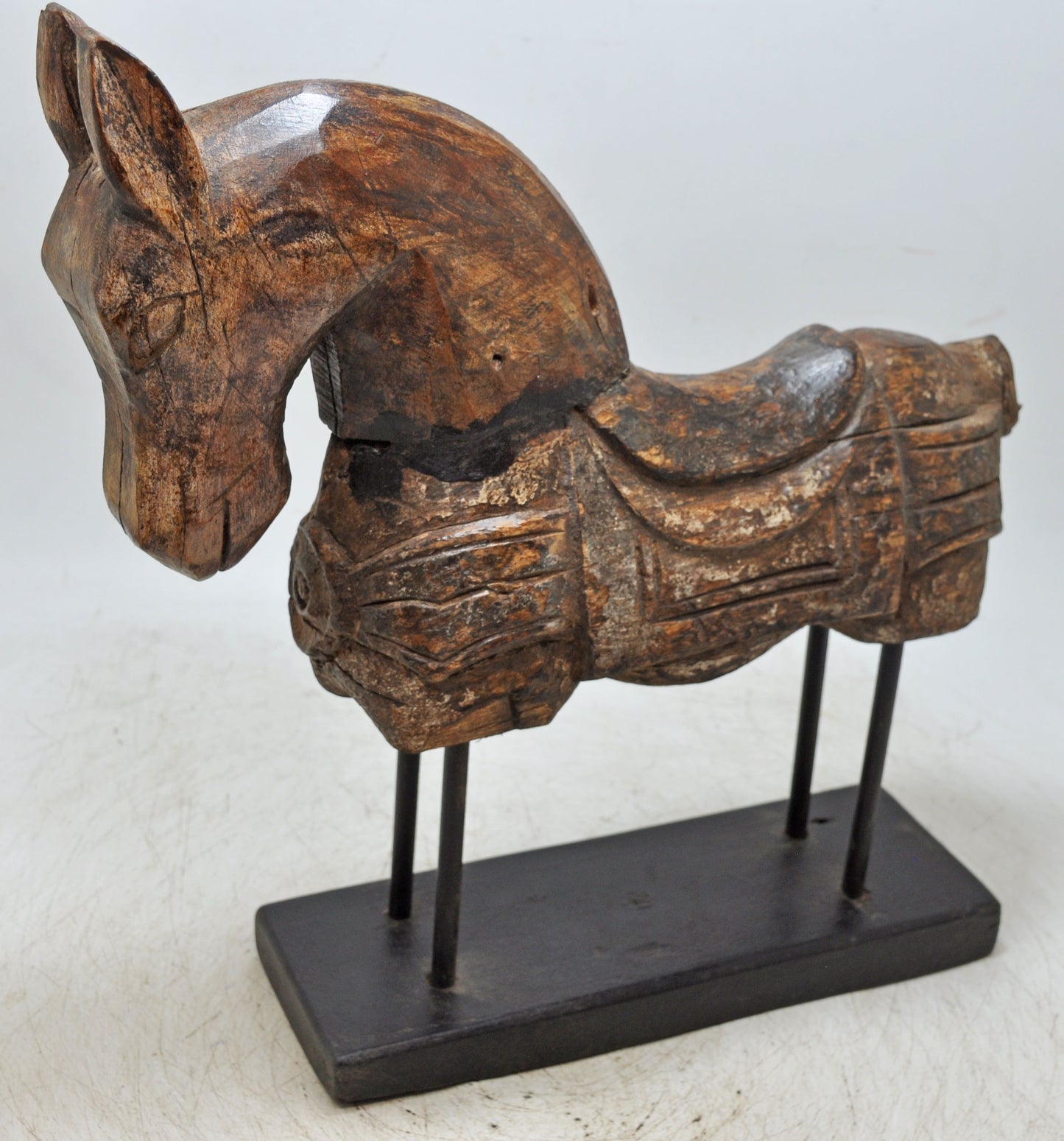 Antique Wooden Large Horse Figurine Original Old Fine Hand Carved