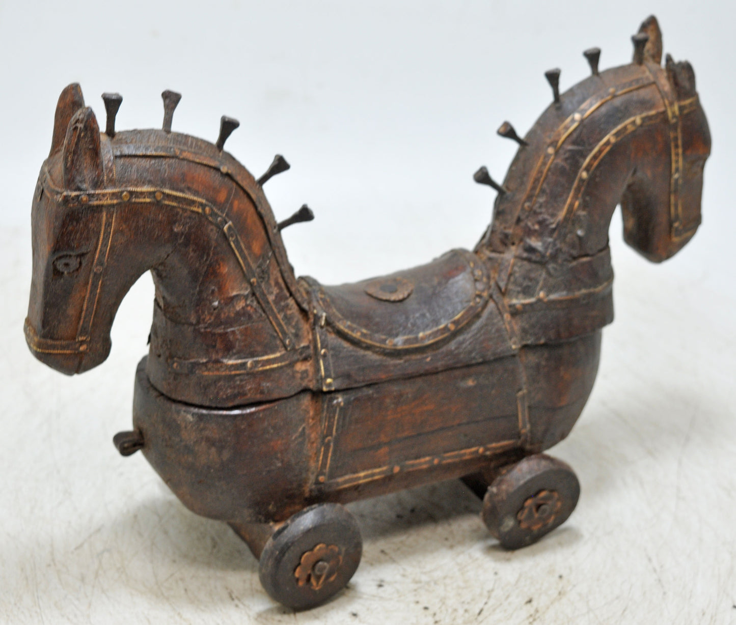 Vintage Wooden Horse on Wheels Figurine Spice Box Original Old Fine Hand Carved
