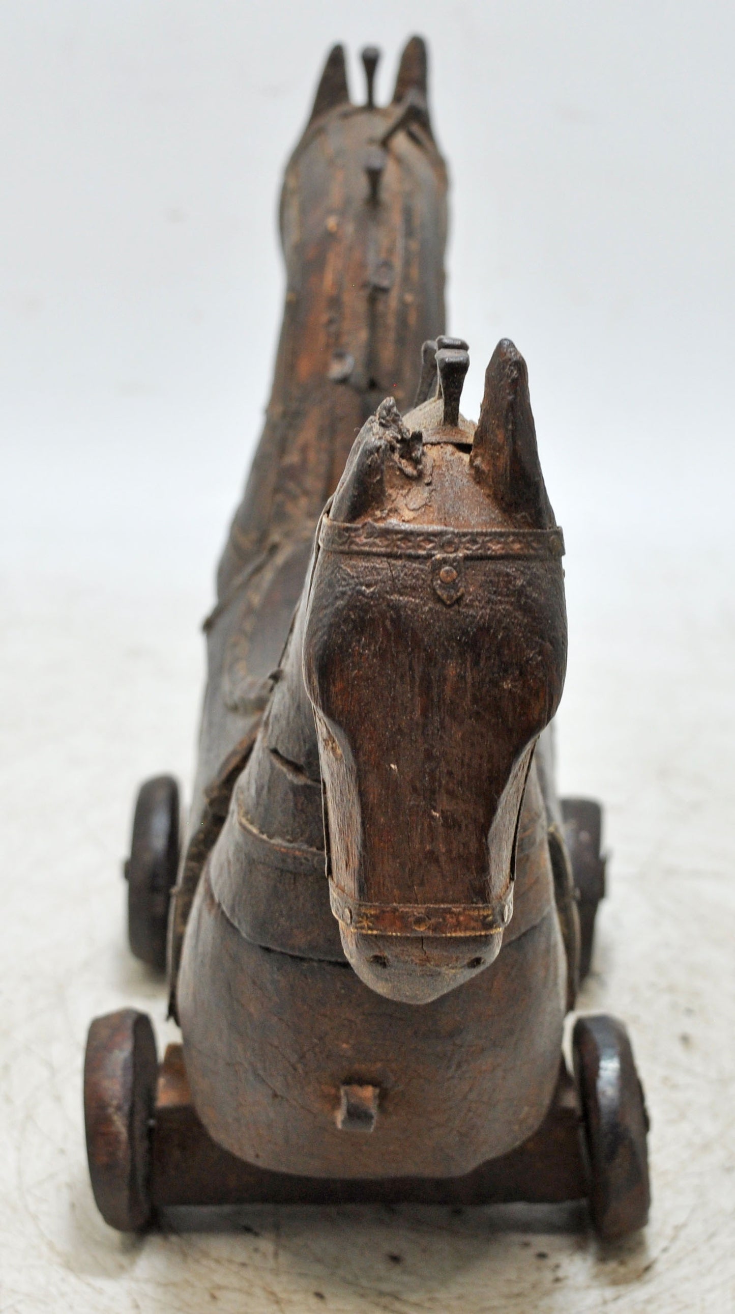 Vintage Wooden Horse on Wheels Figurine Spice Box Original Old Fine Hand Carved