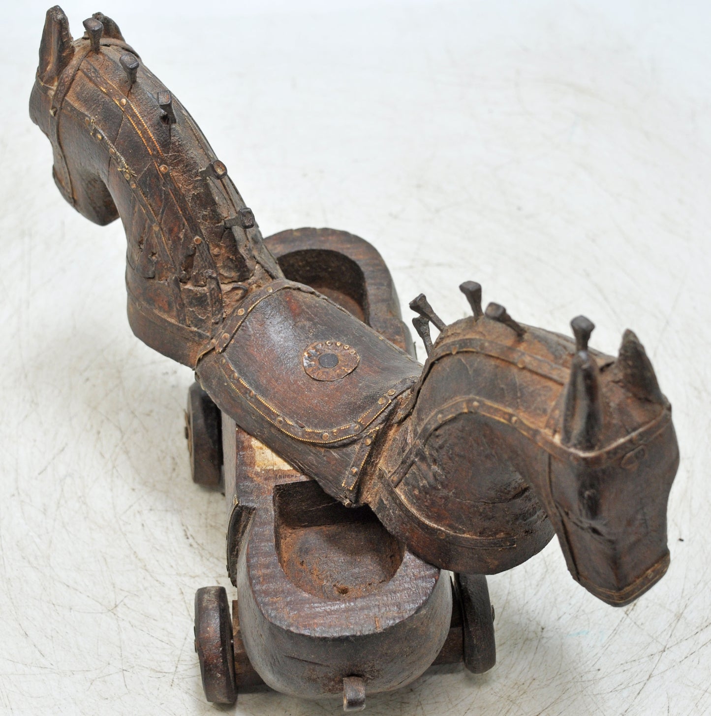 Vintage Wooden Horse on Wheels Figurine Spice Box Original Old Fine Hand Carved