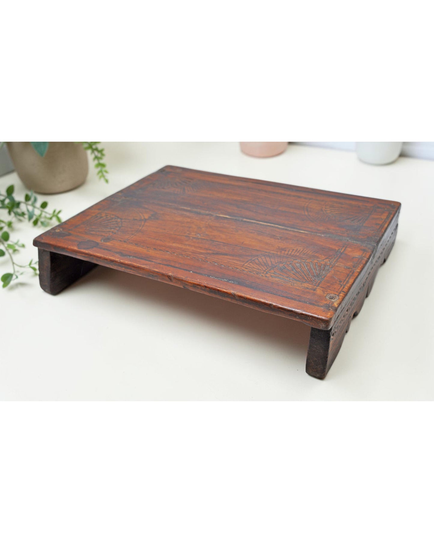 Antique Wooden Floor Sitting Bajot Low Stool Original Old Hand Carved