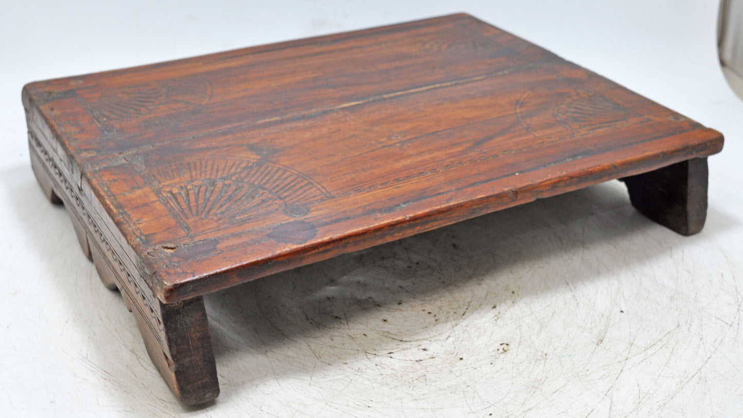 Antique Wooden Floor Sitting Bajot Low Stool Original Old Hand Carved
