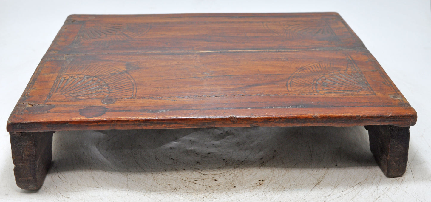 Antique Wooden Floor Sitting Bajot Low Stool Original Old Hand Carved