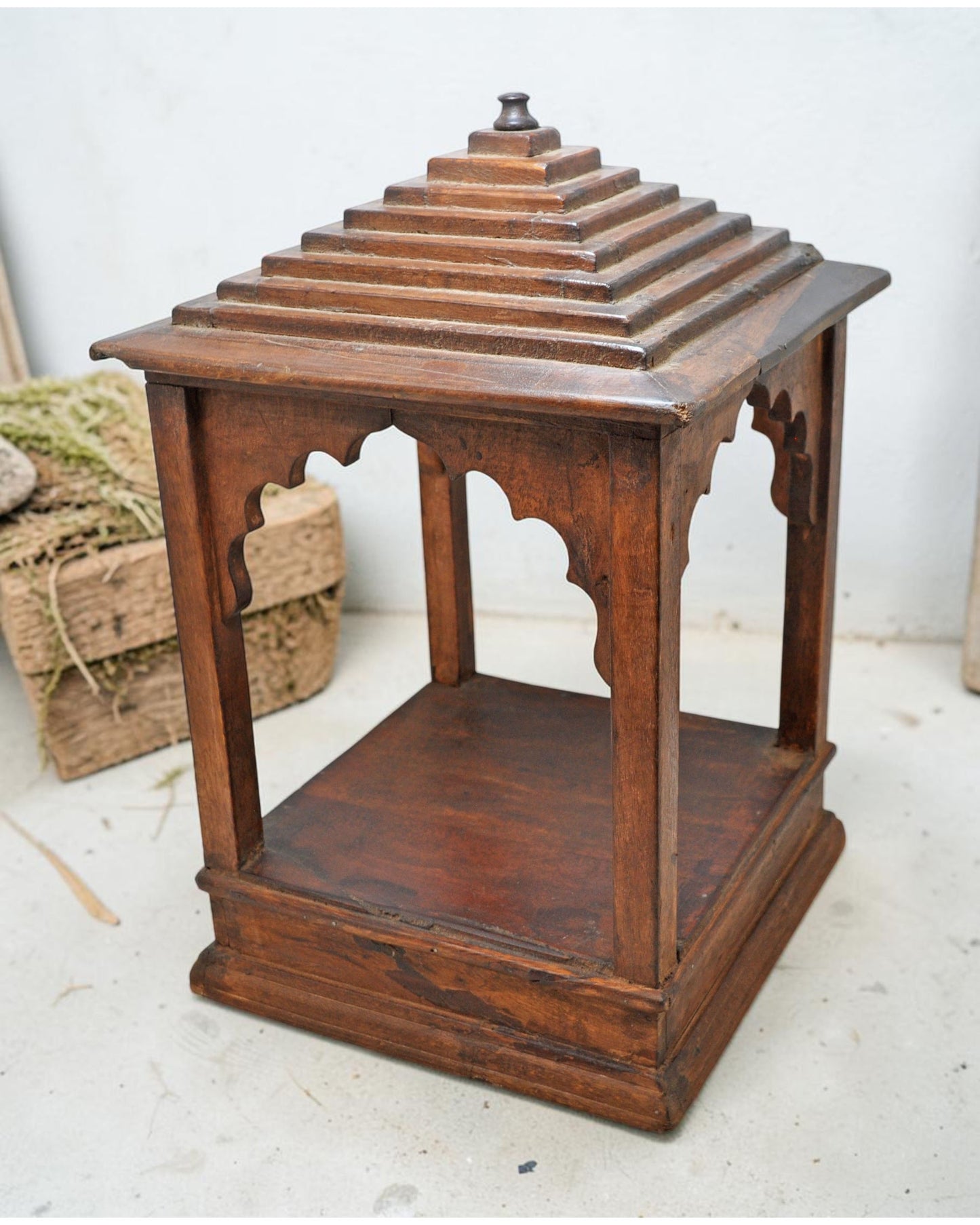 Vintage Wooden Temple Pedestal Stand Original Old Hand Crafted Carved