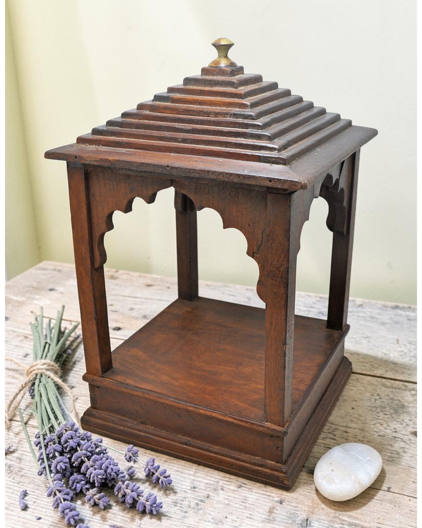 Vintage Wooden Temple Pedestal Stand Original Old Hand Crafted Carved