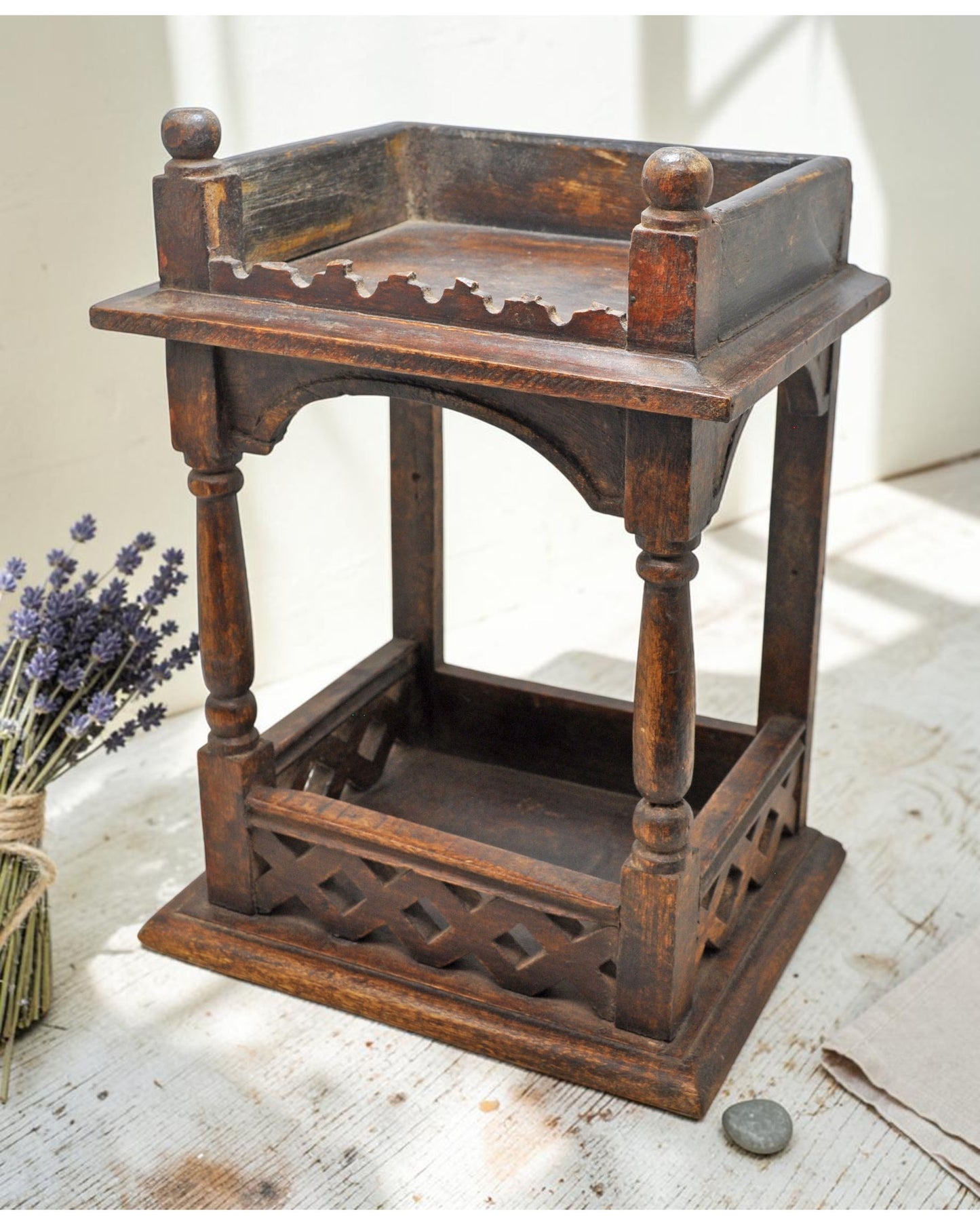 Vintage Wooden Temple Pedestal Stand Original Old Hand Crafted Carved
