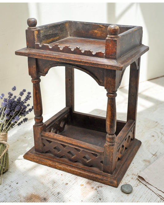 Vintage Wooden Temple Pedestal Stand Original Old Hand Crafted Carved
