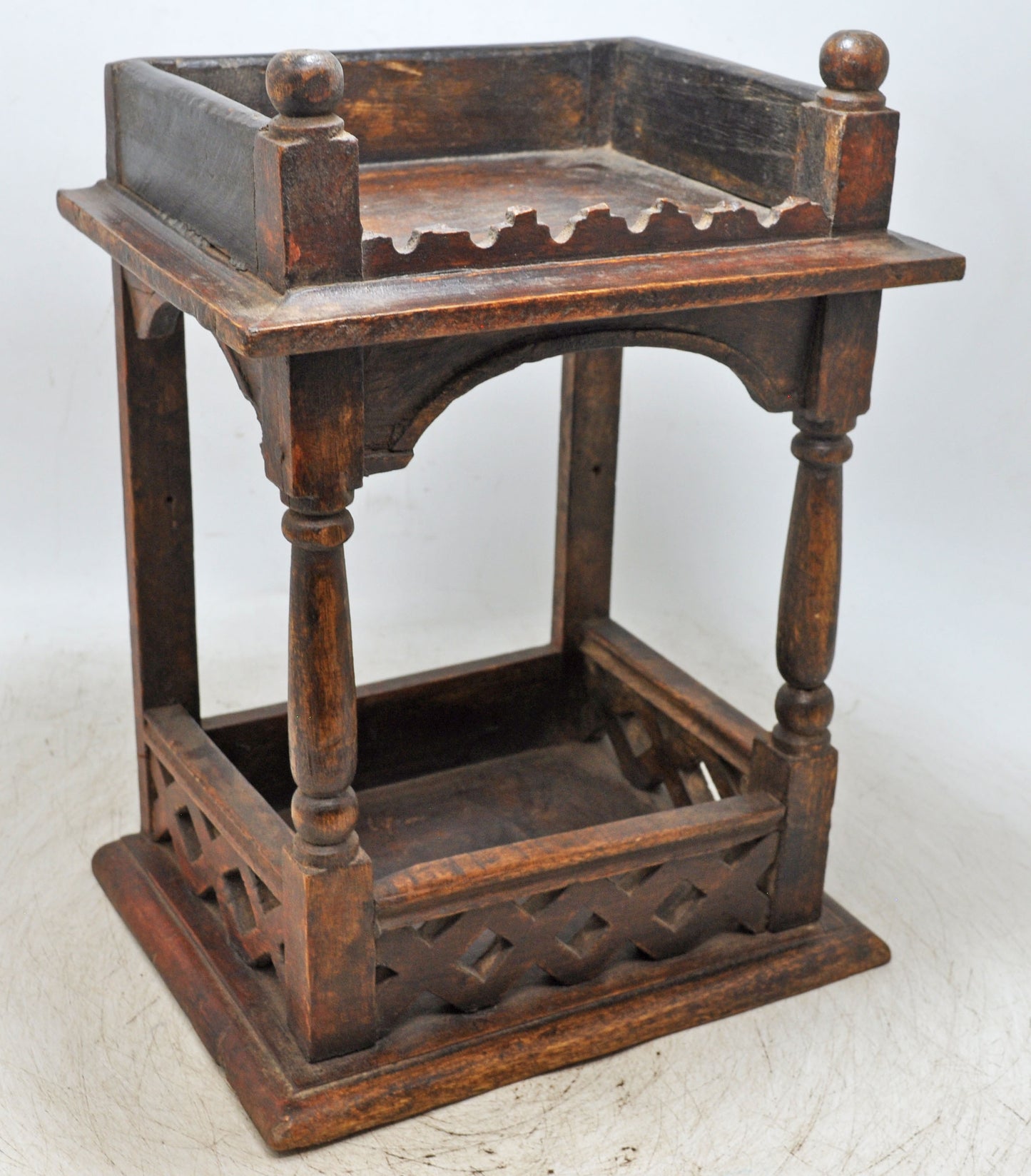 Vintage Wooden Temple Pedestal Stand Original Old Hand Crafted Carved
