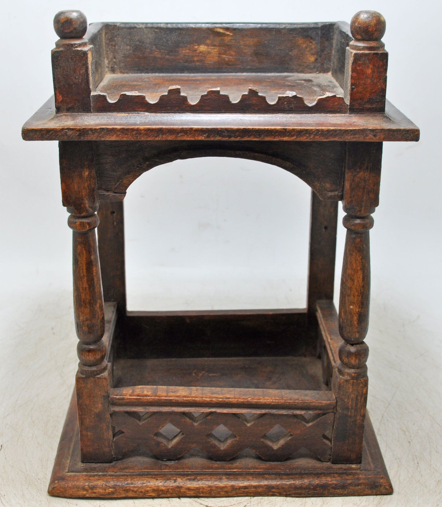Vintage Wooden Temple Pedestal Stand Original Old Hand Crafted Carved