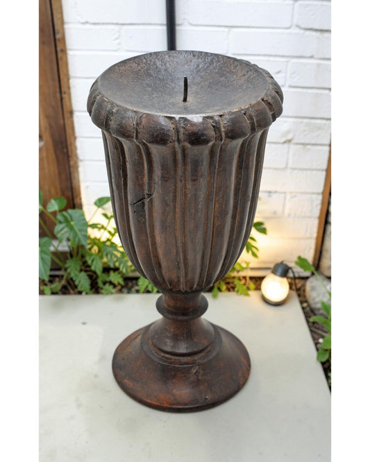 Antique Wooden Candle Holder Stand Original Old Hand Carved