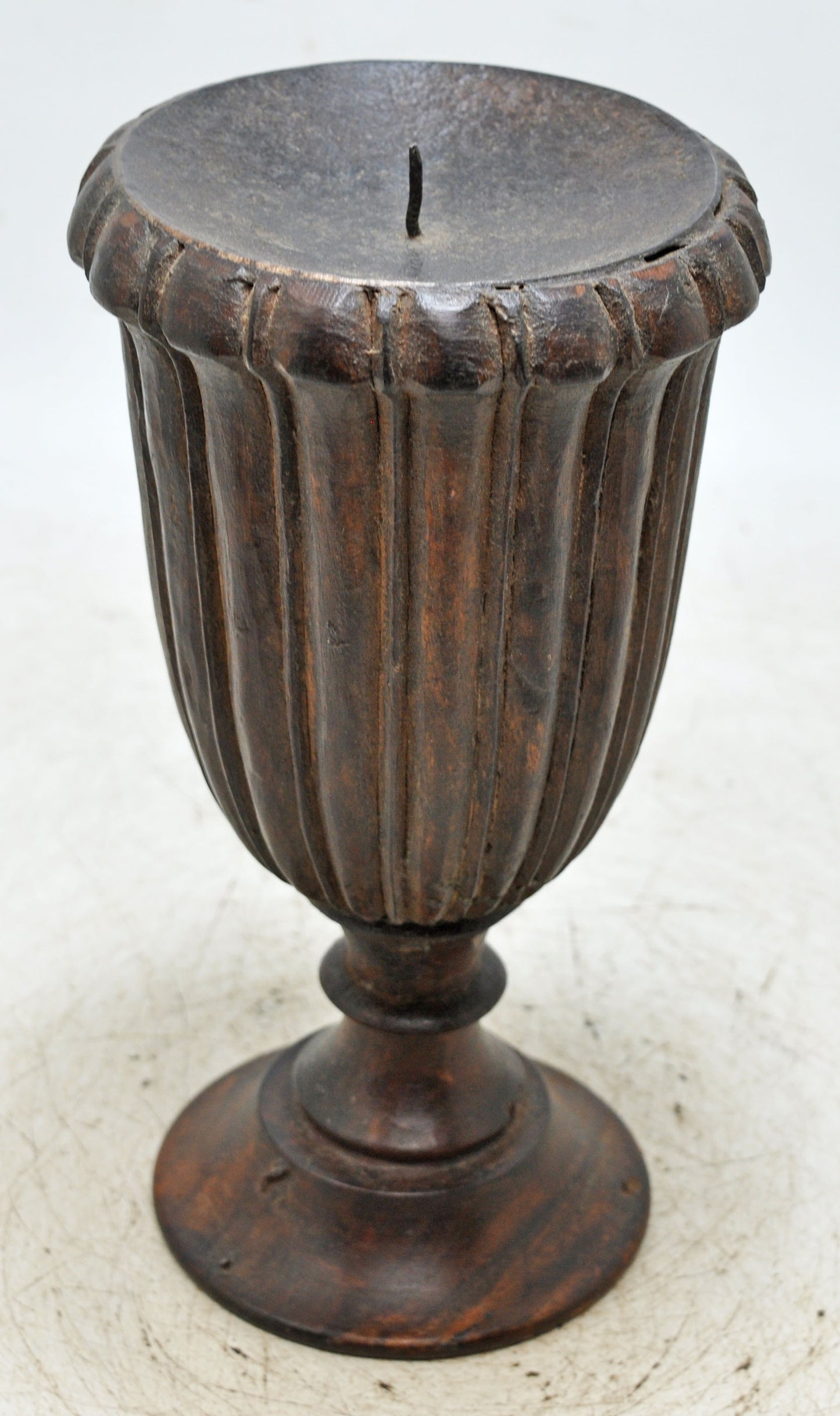 Antique Wooden Candle Holder Stand Original Old Hand Carved
