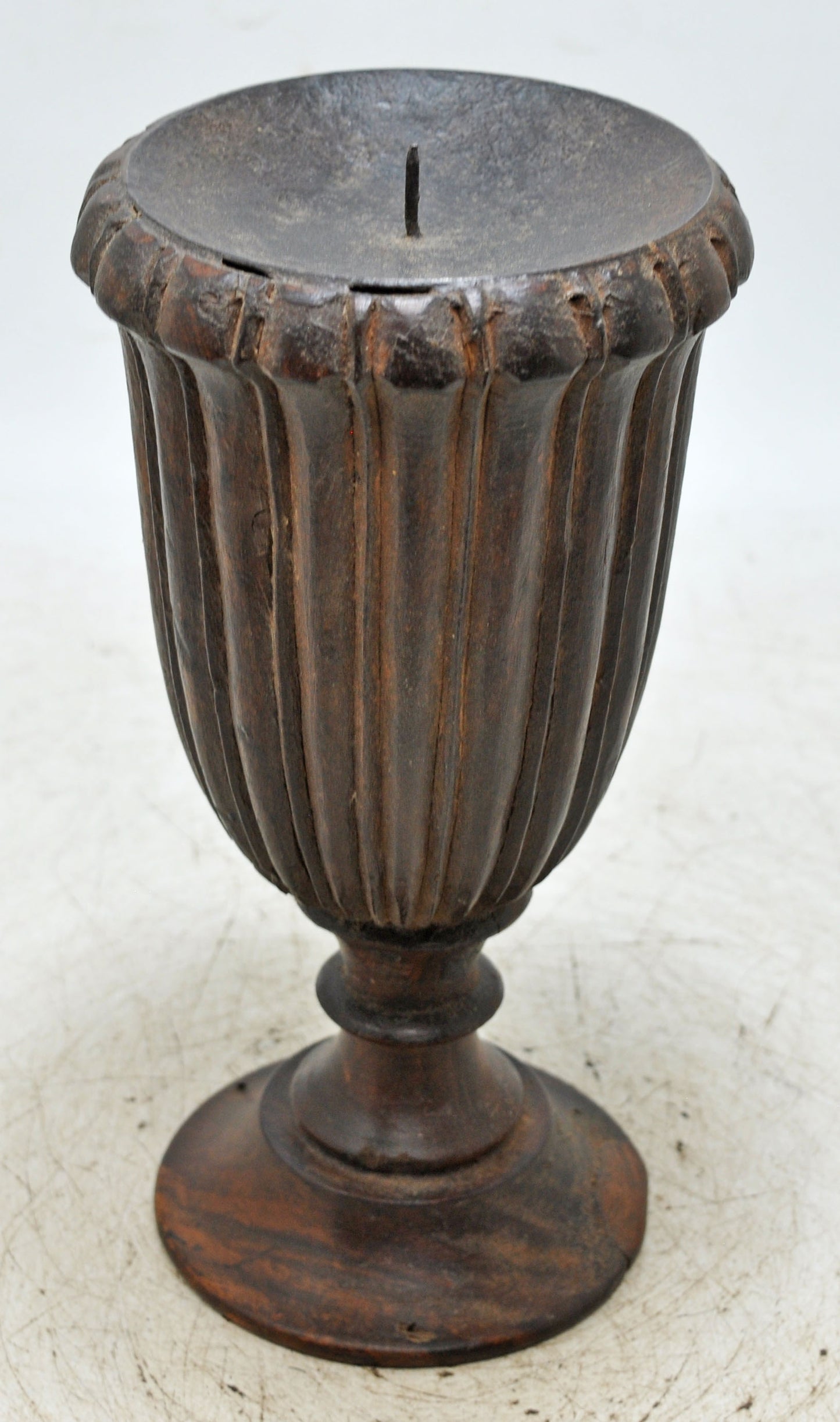 Antique Wooden Candle Holder Stand Original Old Hand Carved