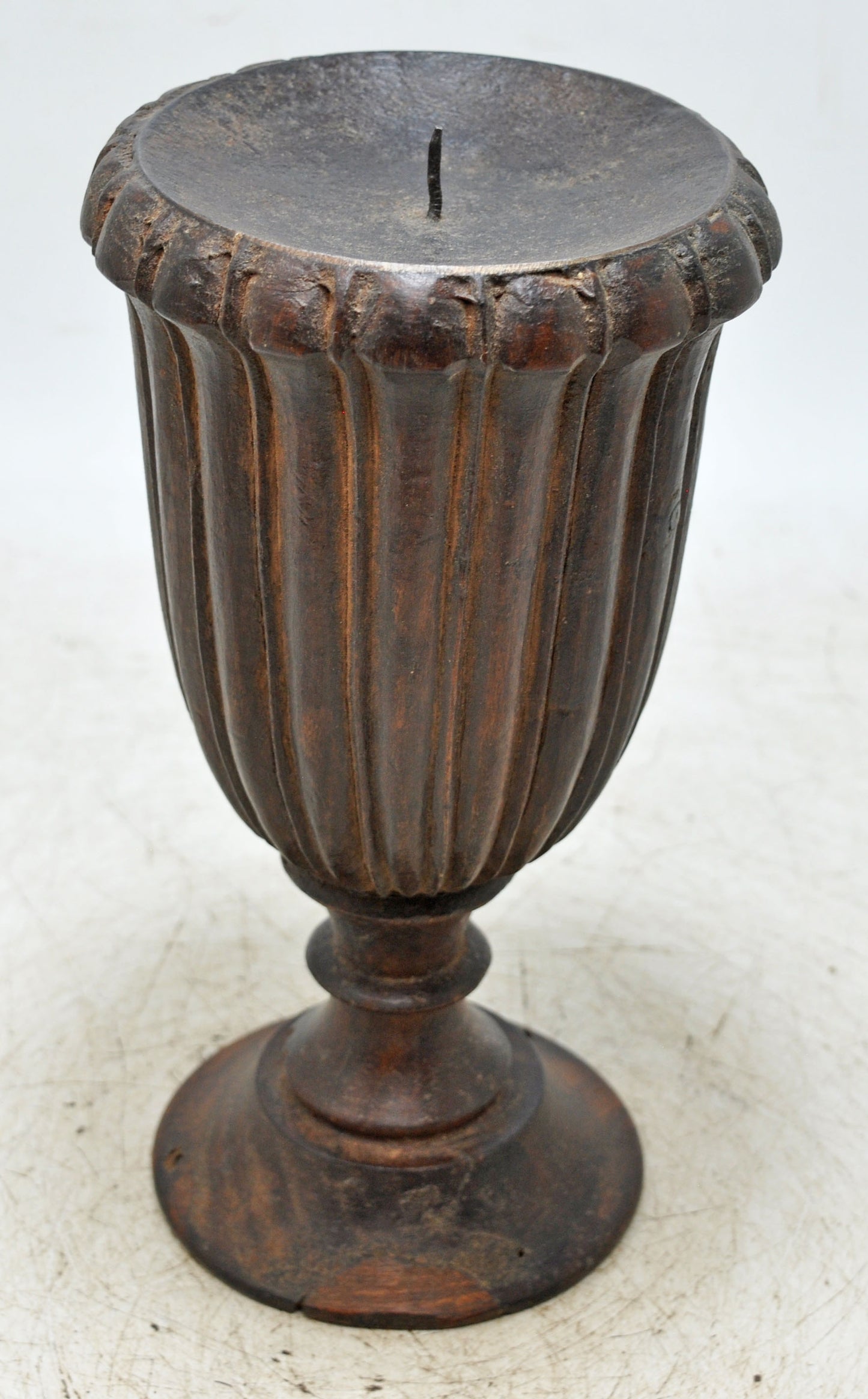 Antique Wooden Candle Holder Stand Original Old Hand Carved