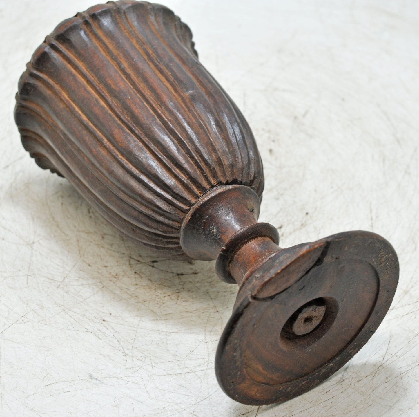 Antique Wooden Candle Holder Stand Original Old Hand Carved