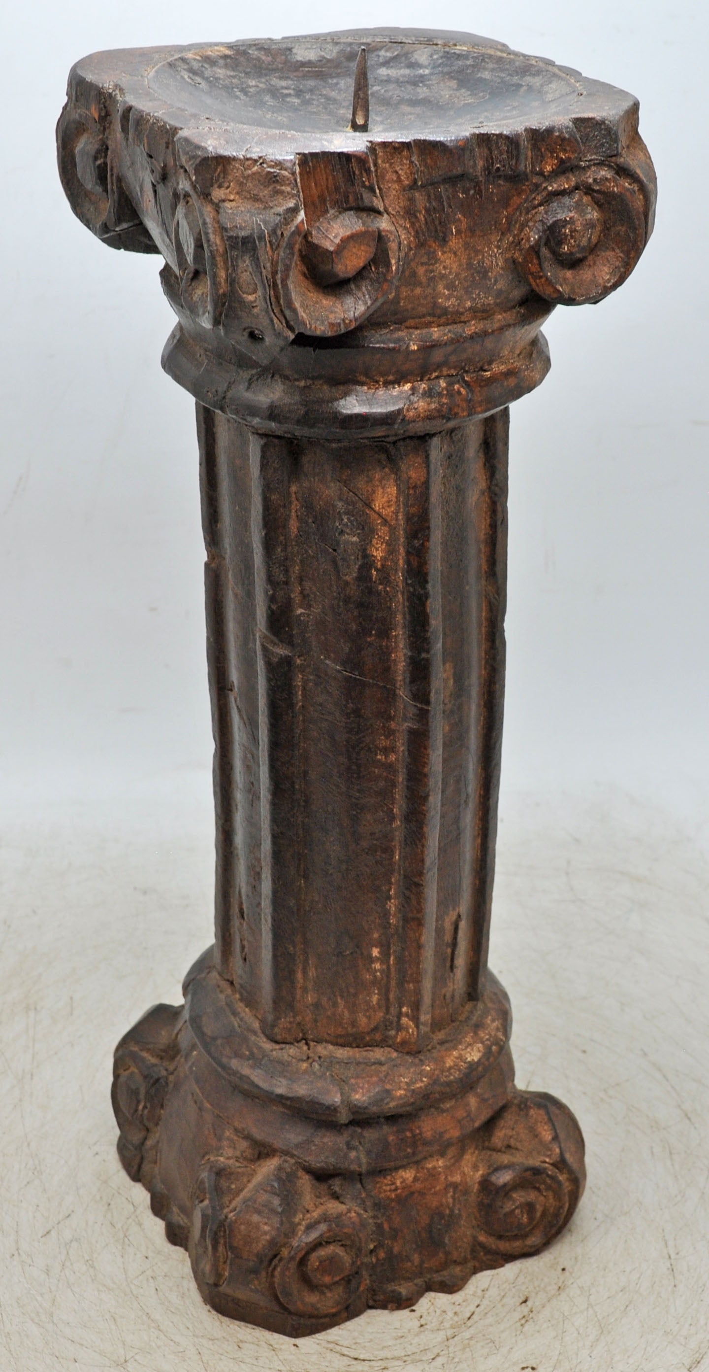 Antique Wooden Pillar Candle Holder Stand Original Old Fine Hand Carved