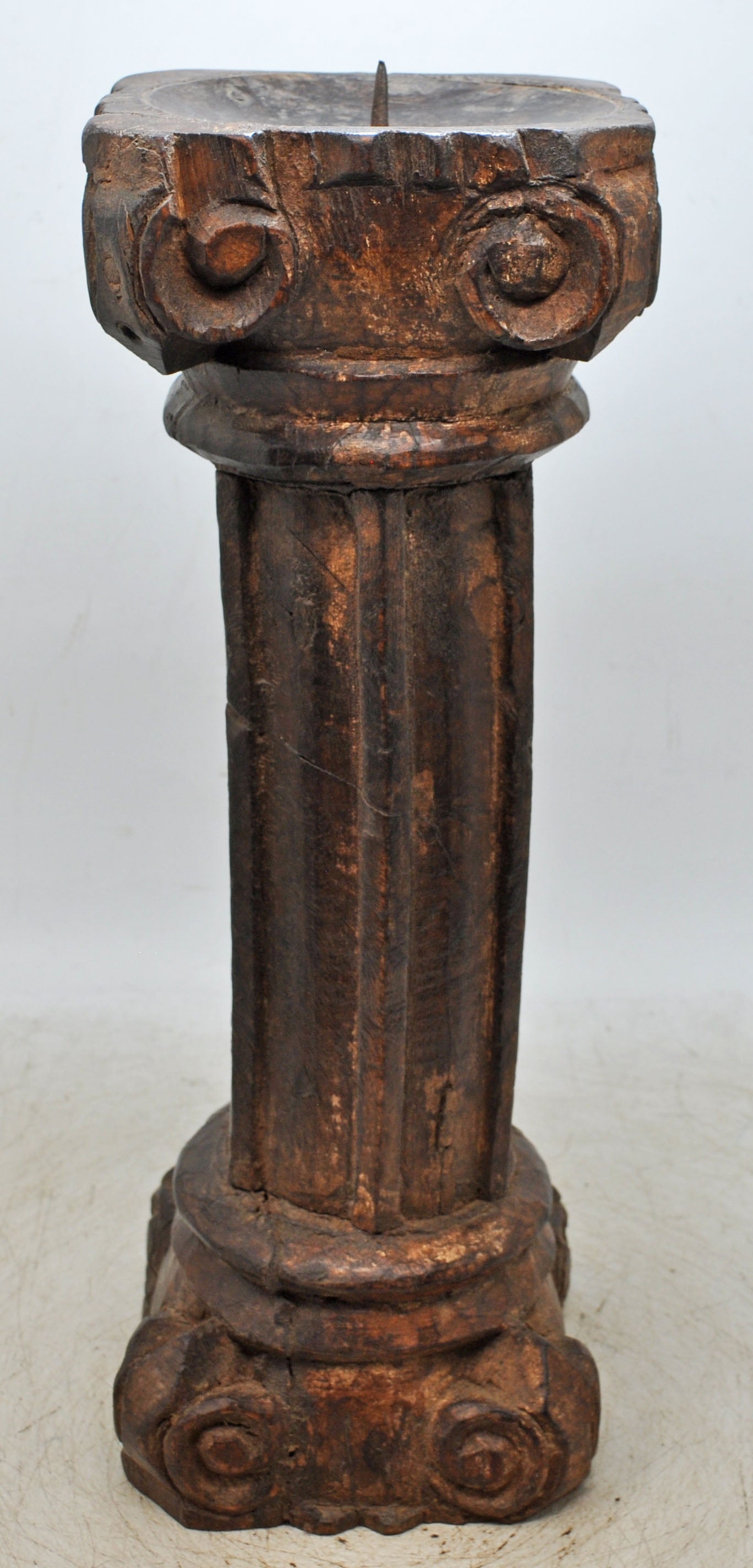 Antique Wooden Pillar Candle Holder Stand Original Old Fine Hand Carved