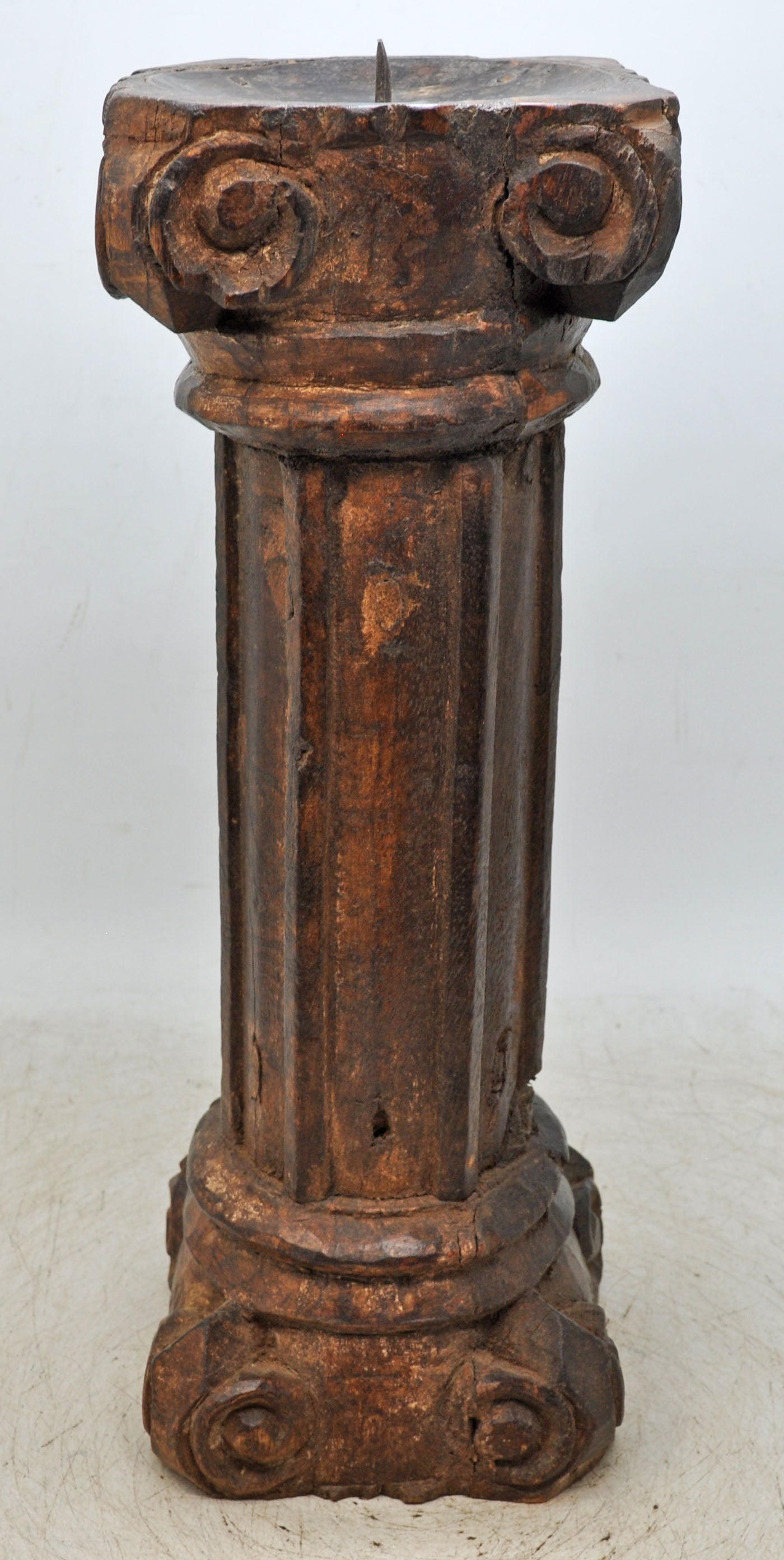 Antique Wooden Pillar Candle Holder Stand Original Old Fine Hand Carved