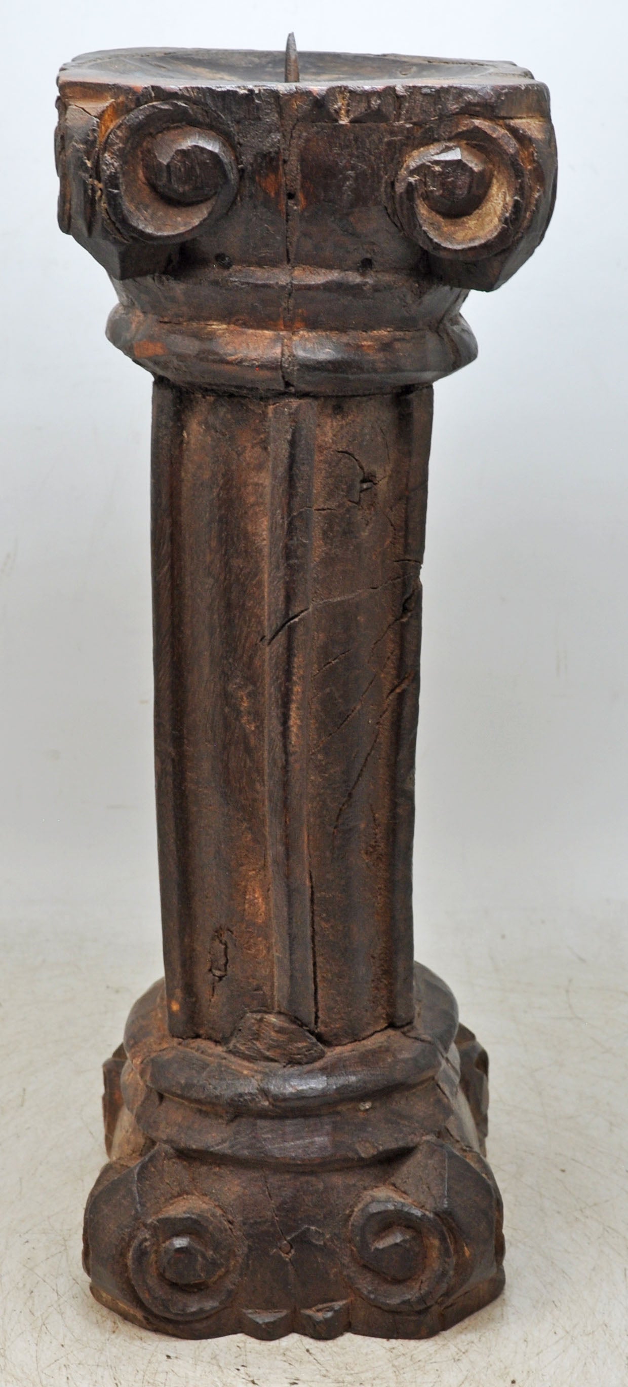 Antique Wooden Pillar Candle Holder Stand Original Old Fine Hand Carved