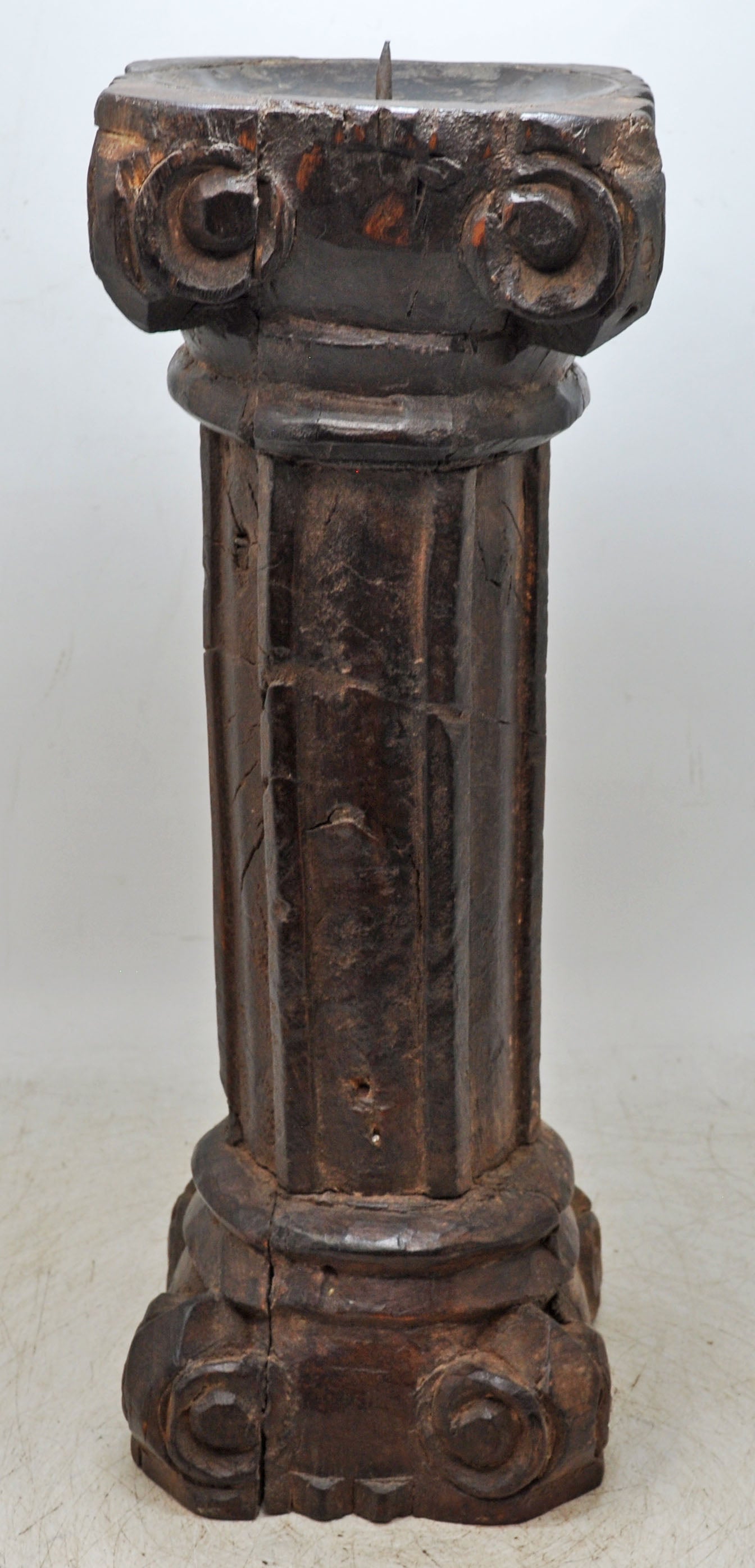 Antique Wooden Pillar Candle Holder Stand Original Old Fine Hand Carved