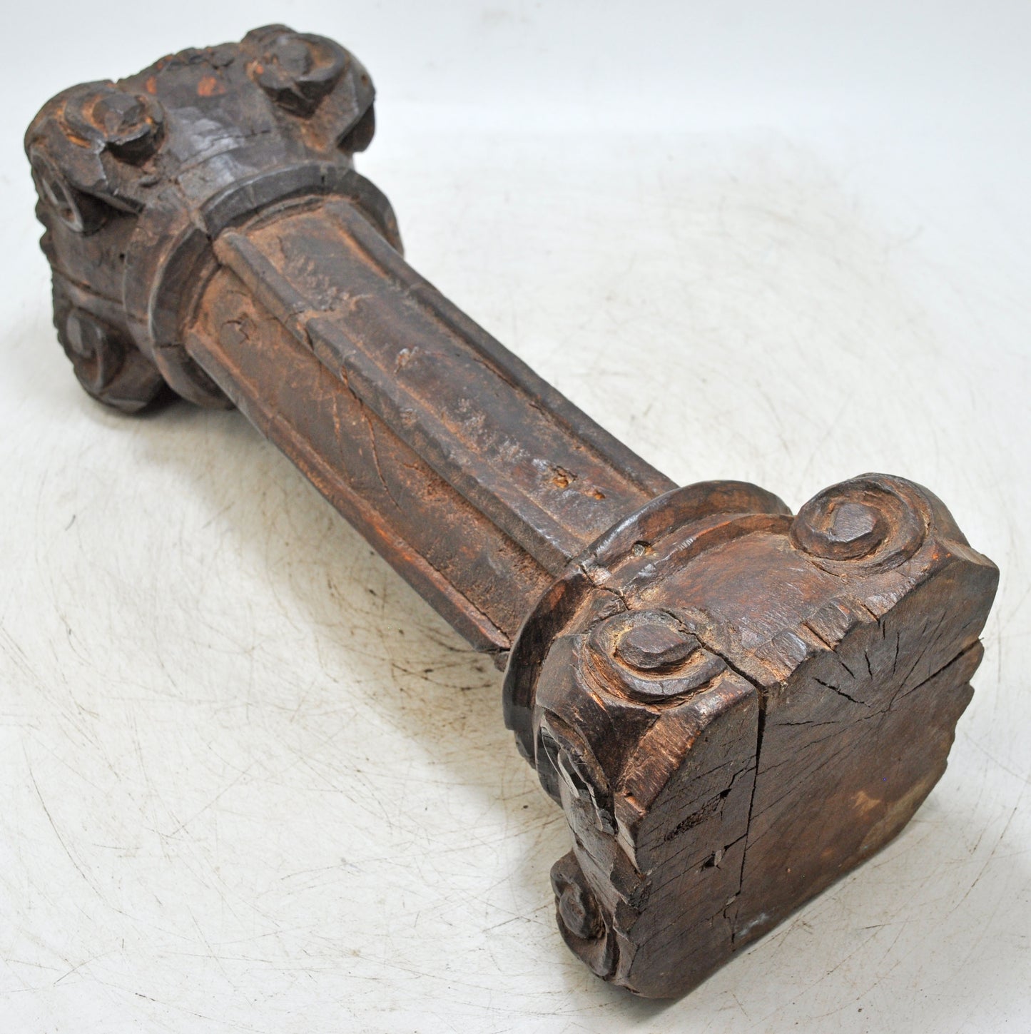 Antique Wooden Pillar Candle Holder Stand Original Old Fine Hand Carved