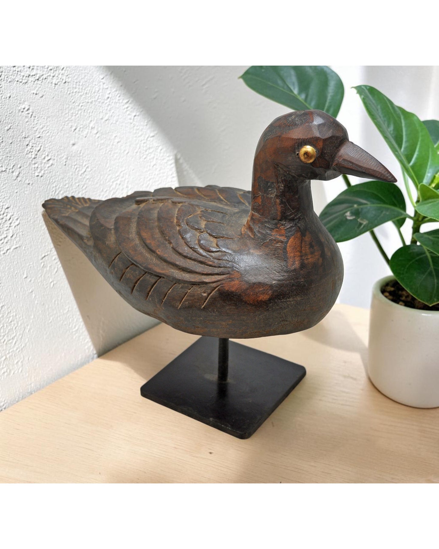 Vintage Wooden Duck Figurine Original Old Fine Hand Carved