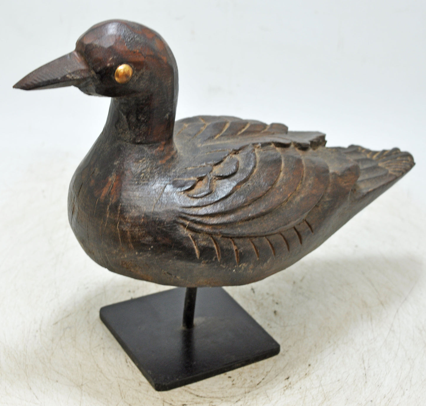 Vintage Wooden Duck Figurine Original Old Fine Hand Carved
