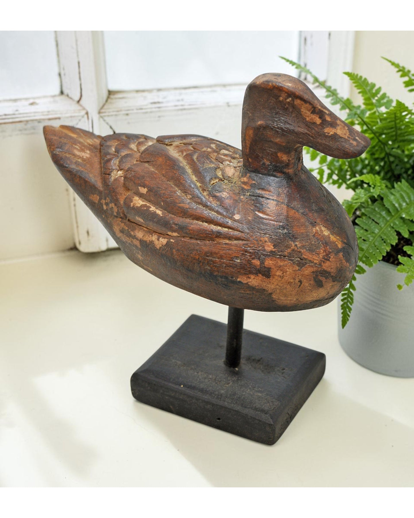 Vintage Wooden Duck Figurine Original Old Fine Hand Carved