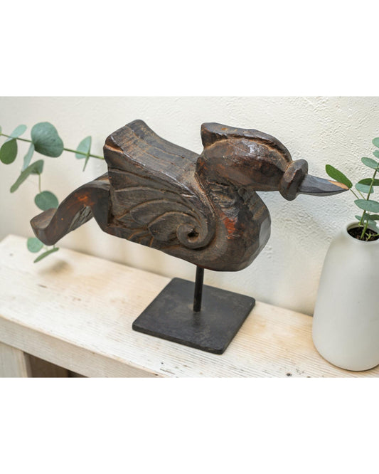 Vintage Wooden Bird Figurine Original Old Hand Carved