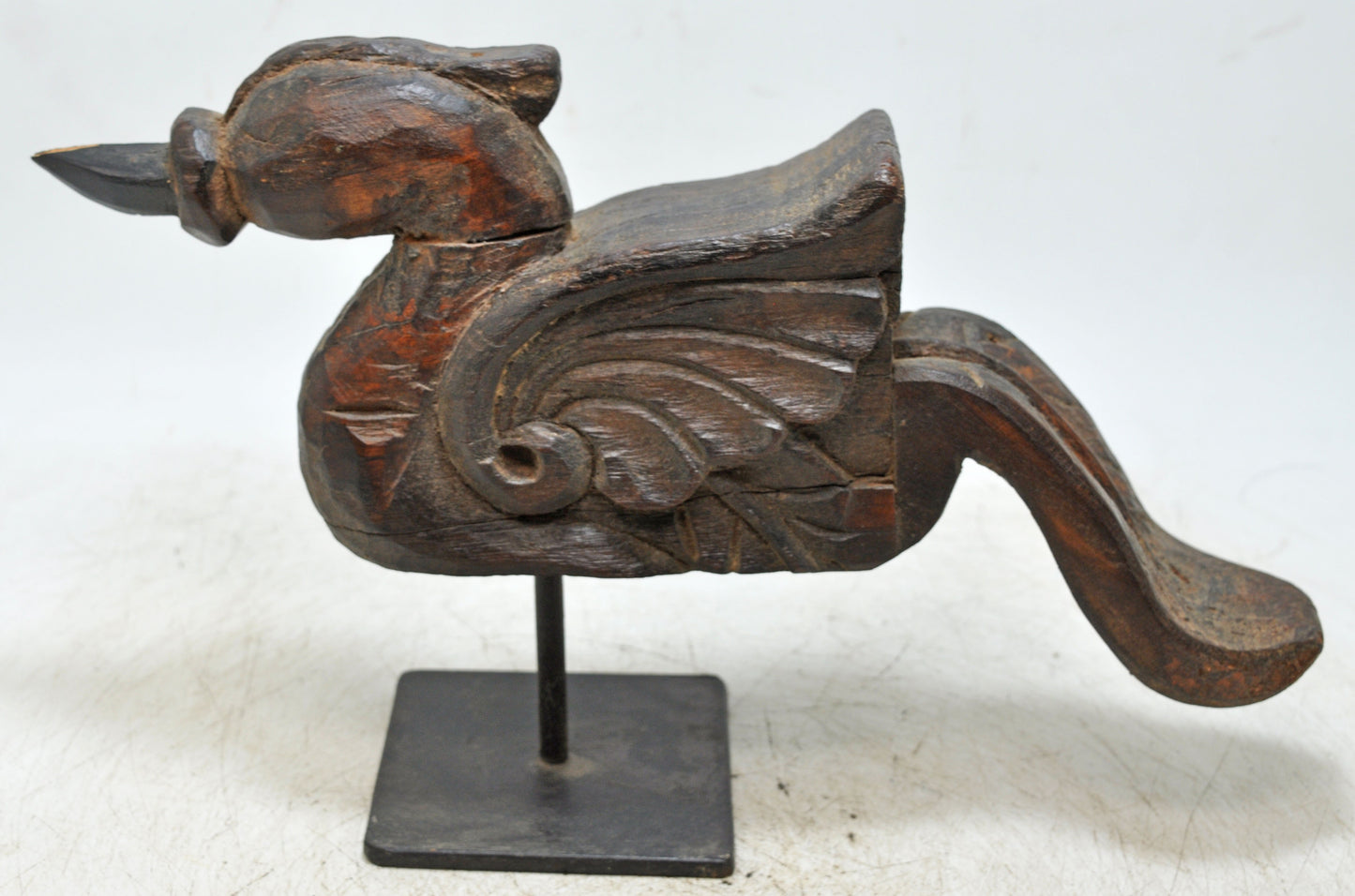 Vintage Wooden Bird Figurine Original Old Hand Carved