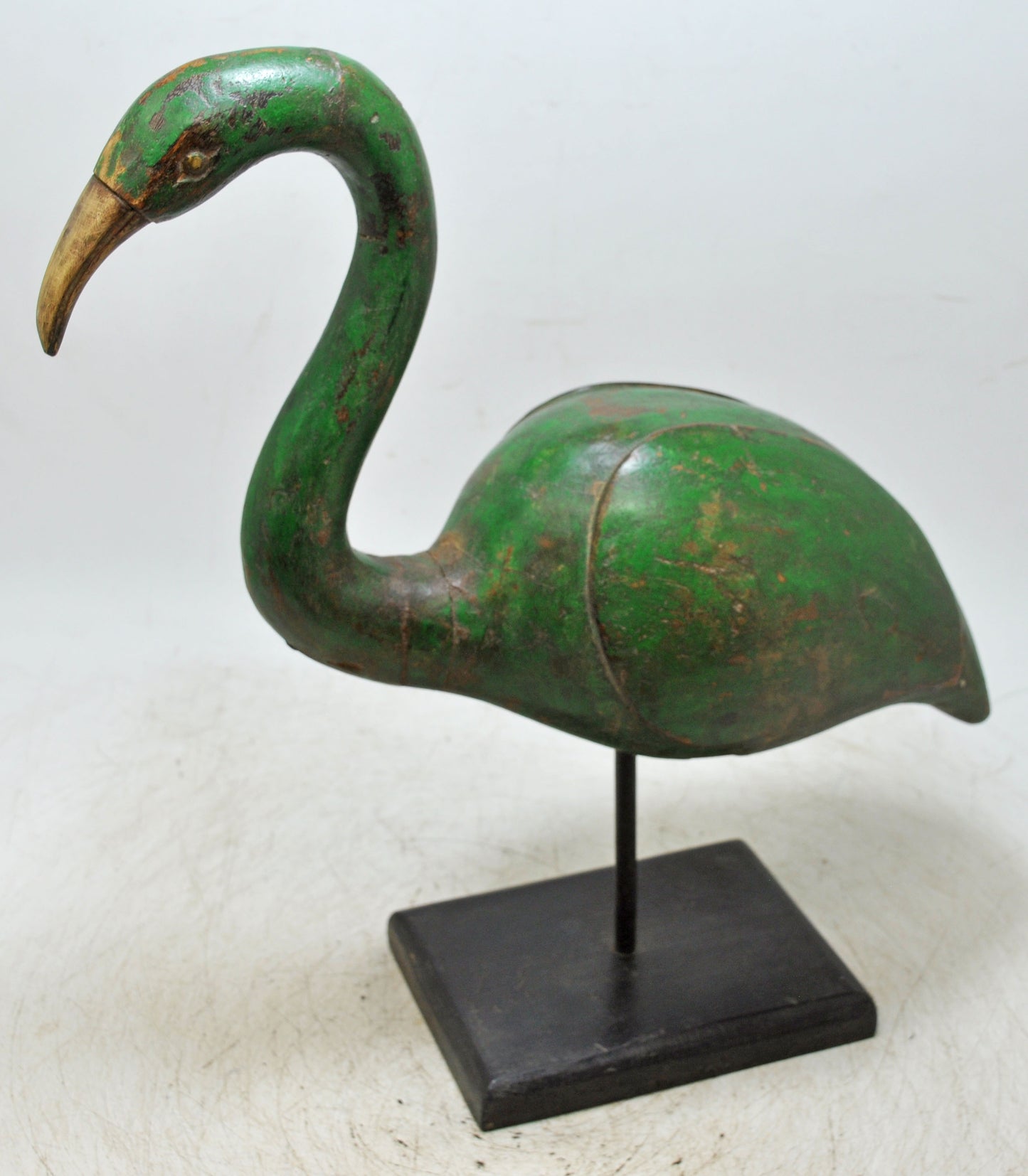 Vintage Wooden Crane Bird Figurine Original Old Hand Carved