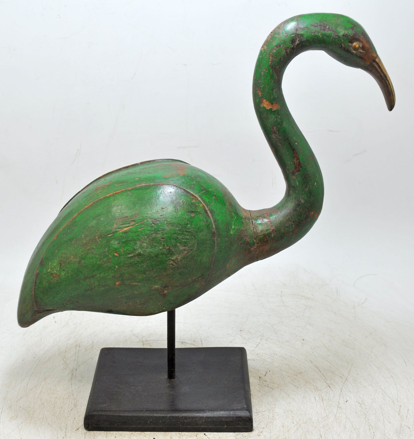 Vintage Wooden Crane Bird Figurine Original Old Hand Carved