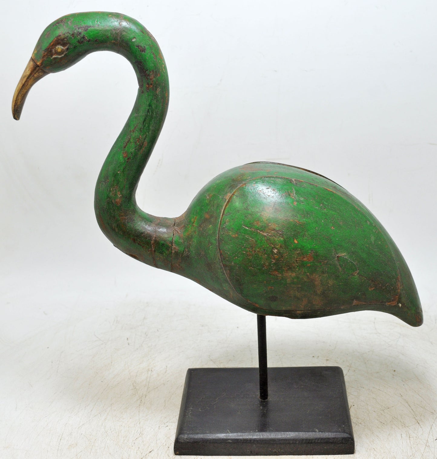 Vintage Wooden Crane Bird Figurine Original Old Hand Carved