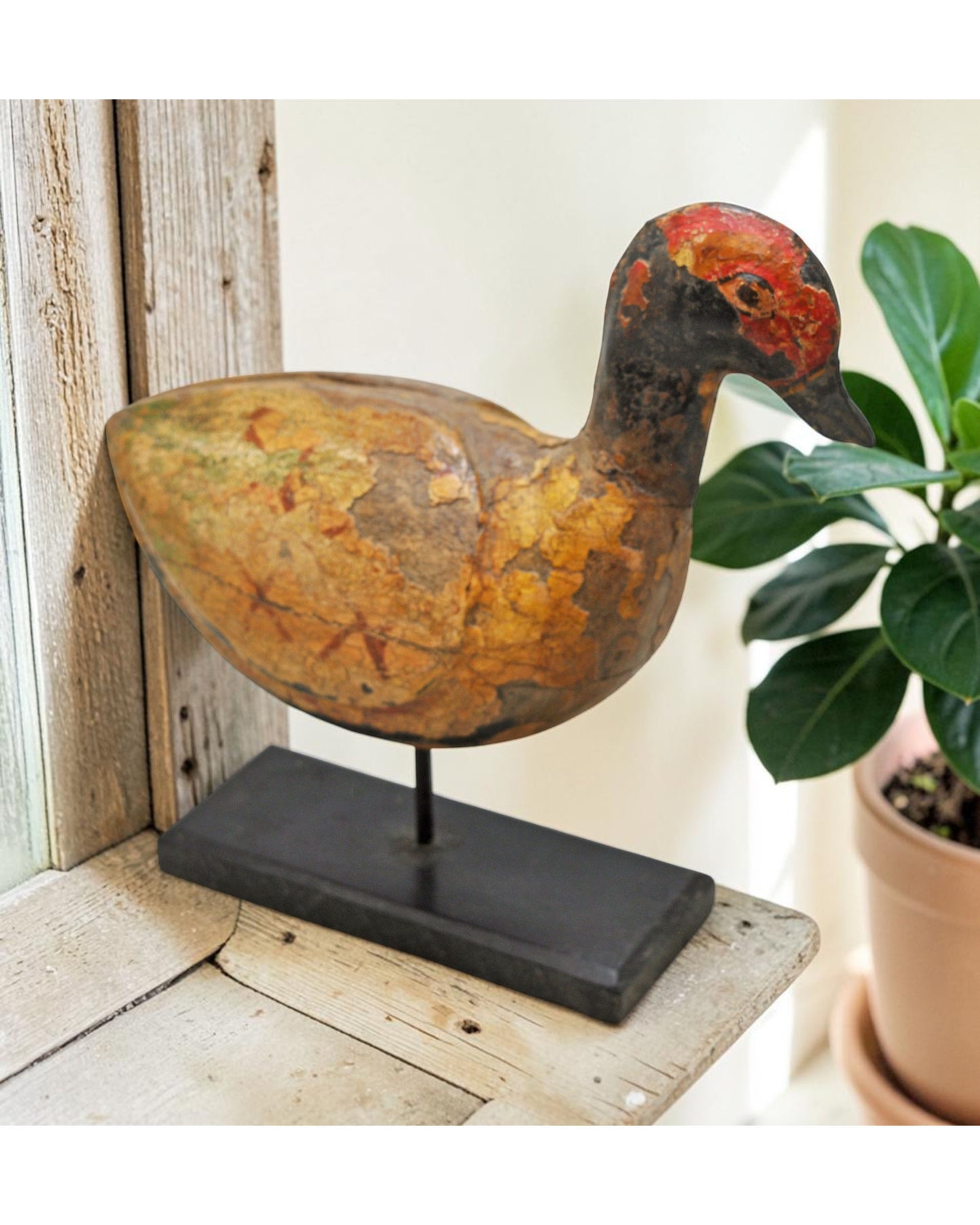 Vintage Wooden Bird Figurine Original Old Hand Carved Painted