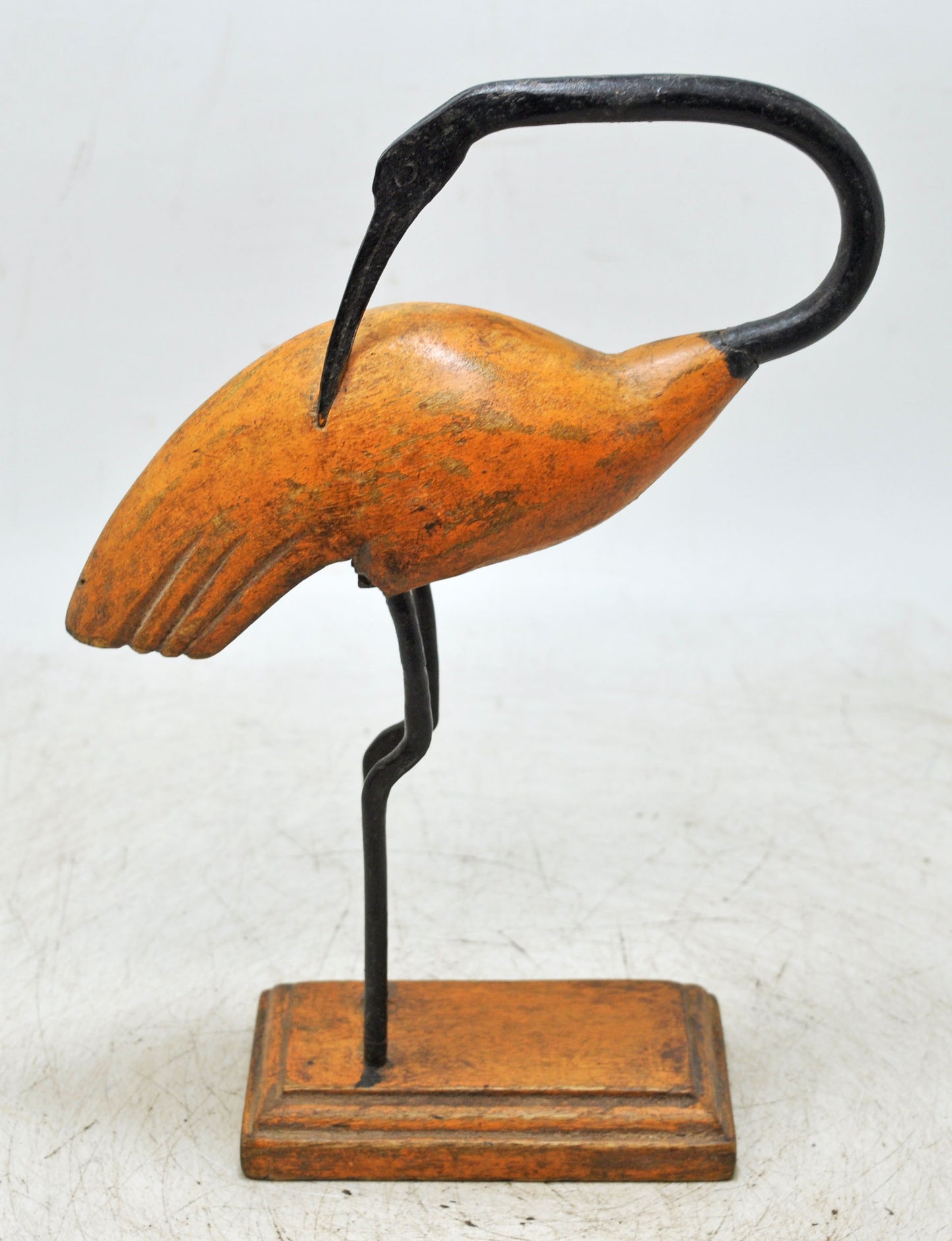 Vintage Wooden Crane Bird Figurine Original Old Hand Carved