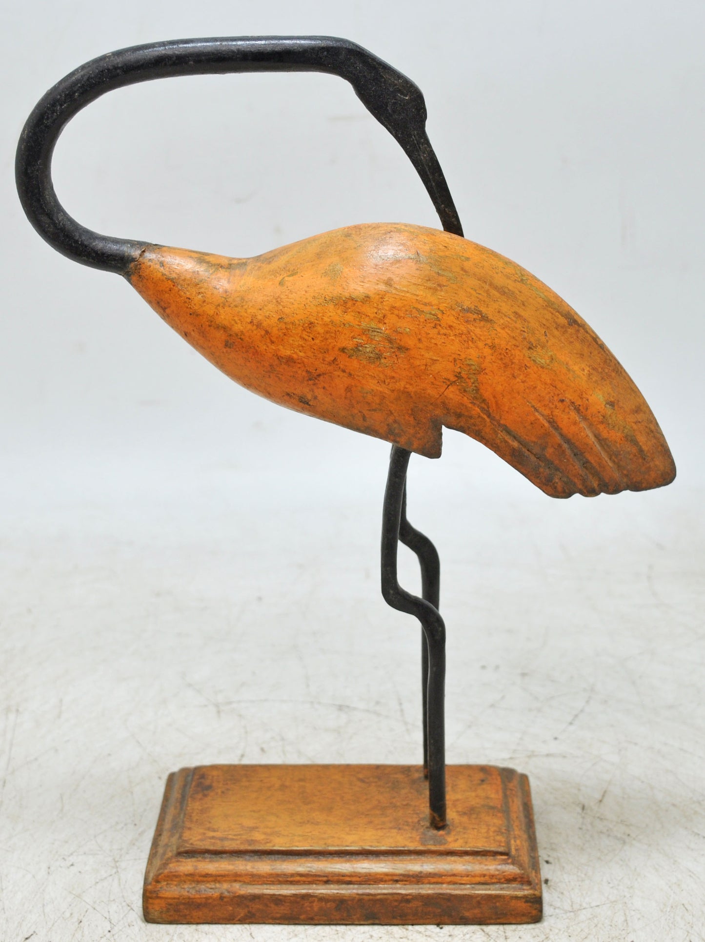Vintage Wooden Crane Bird Figurine Original Old Hand Carved