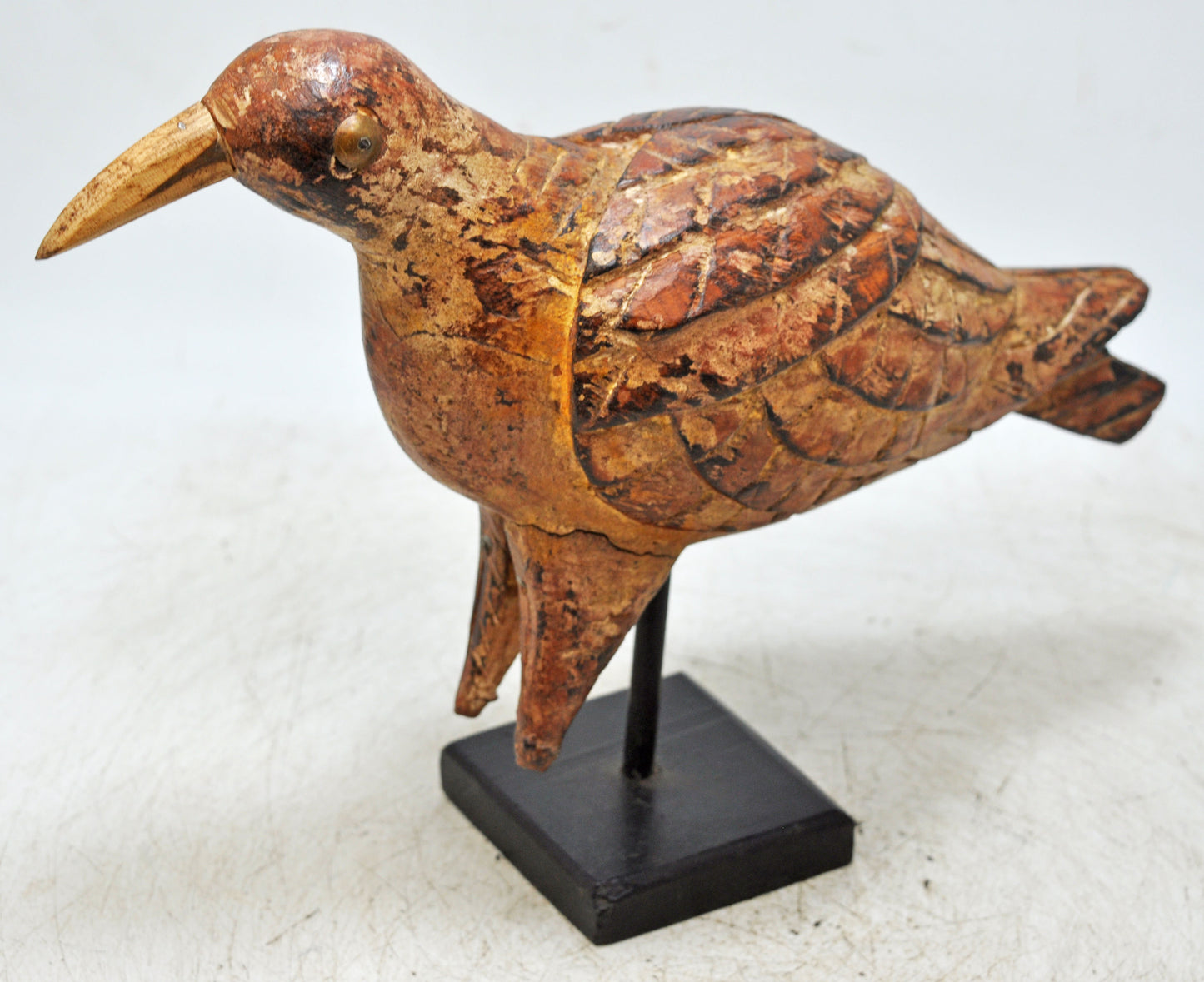 Vintage Wooden Bird Figurine Original Old Hand Carved Painted