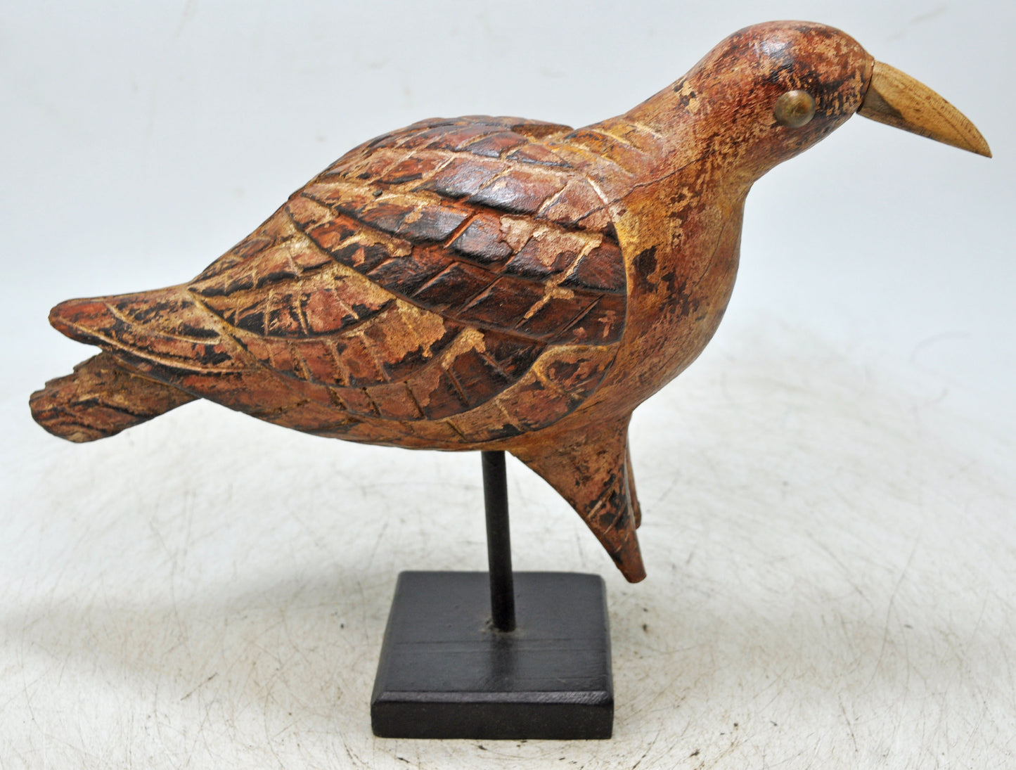 Vintage Wooden Bird Figurine Original Old Hand Carved Painted