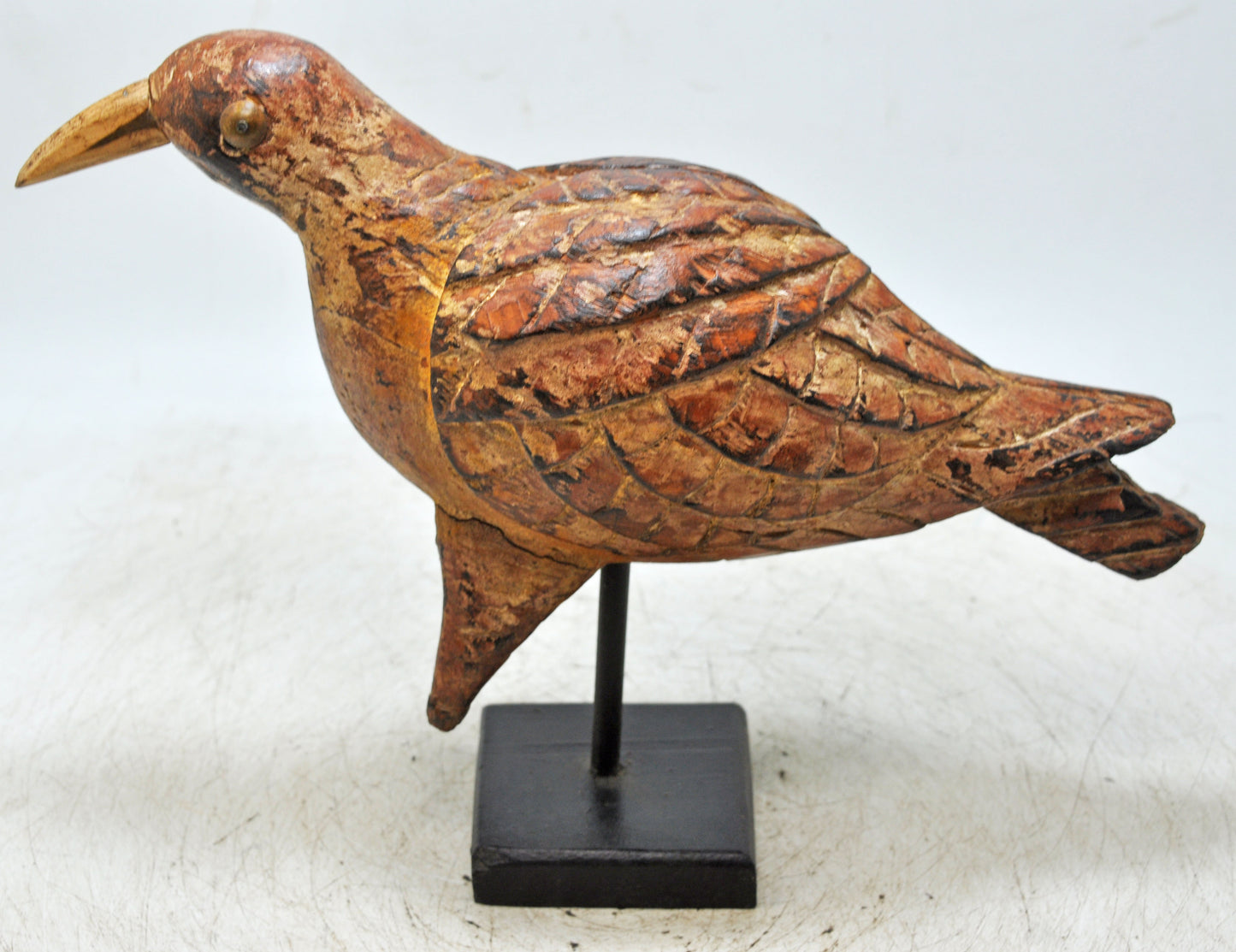 Vintage Wooden Bird Figurine Original Old Hand Carved Painted