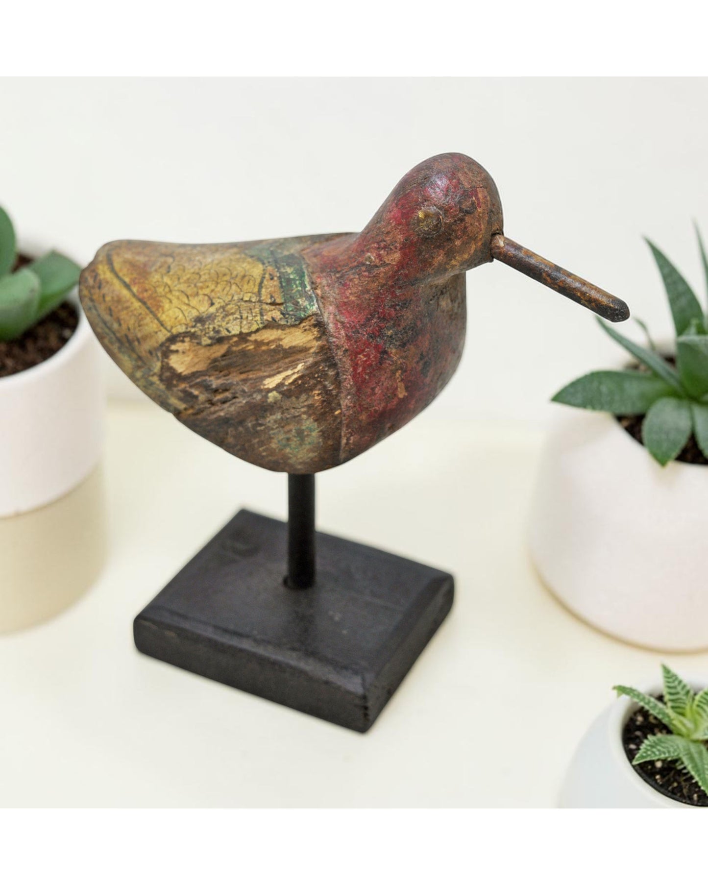 Vintage Wooden Bird Figurine Original Old Hand Carved Painted