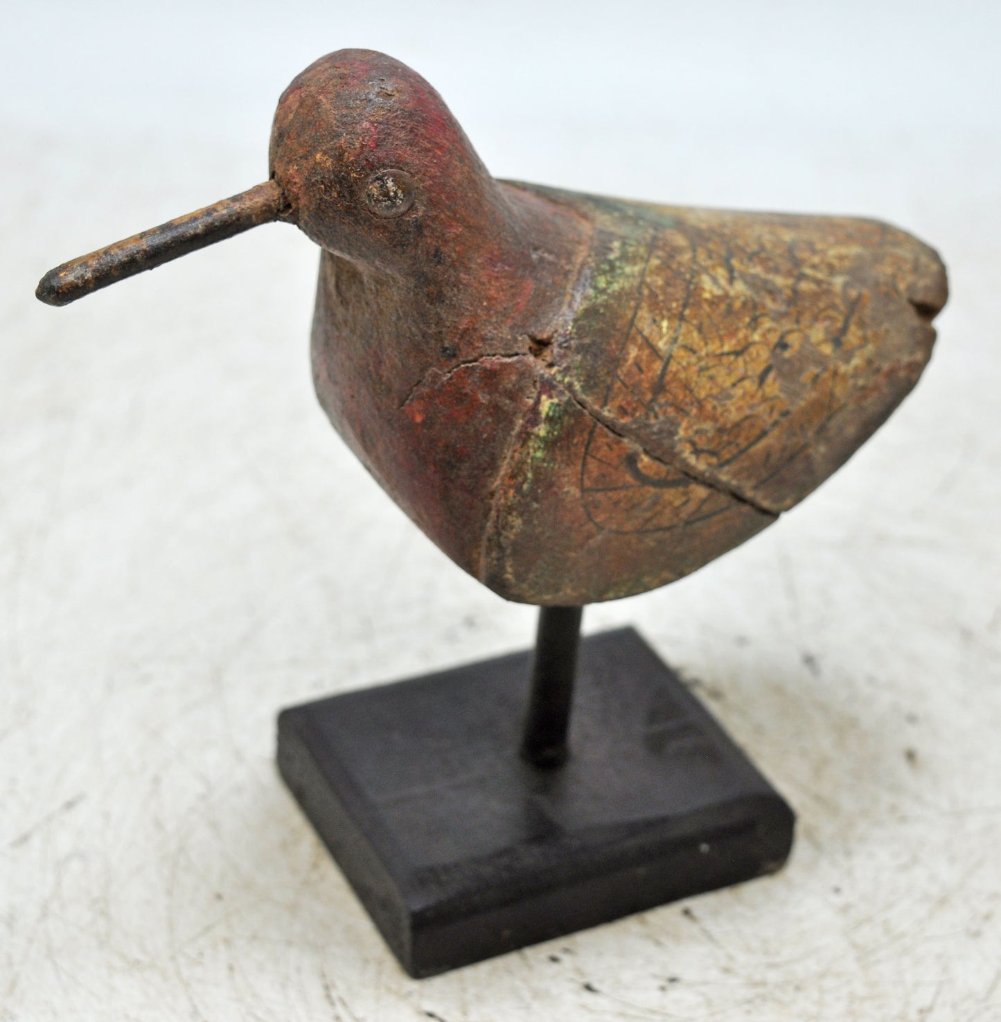 Vintage Wooden Bird Figurine Original Old Hand Carved Painted