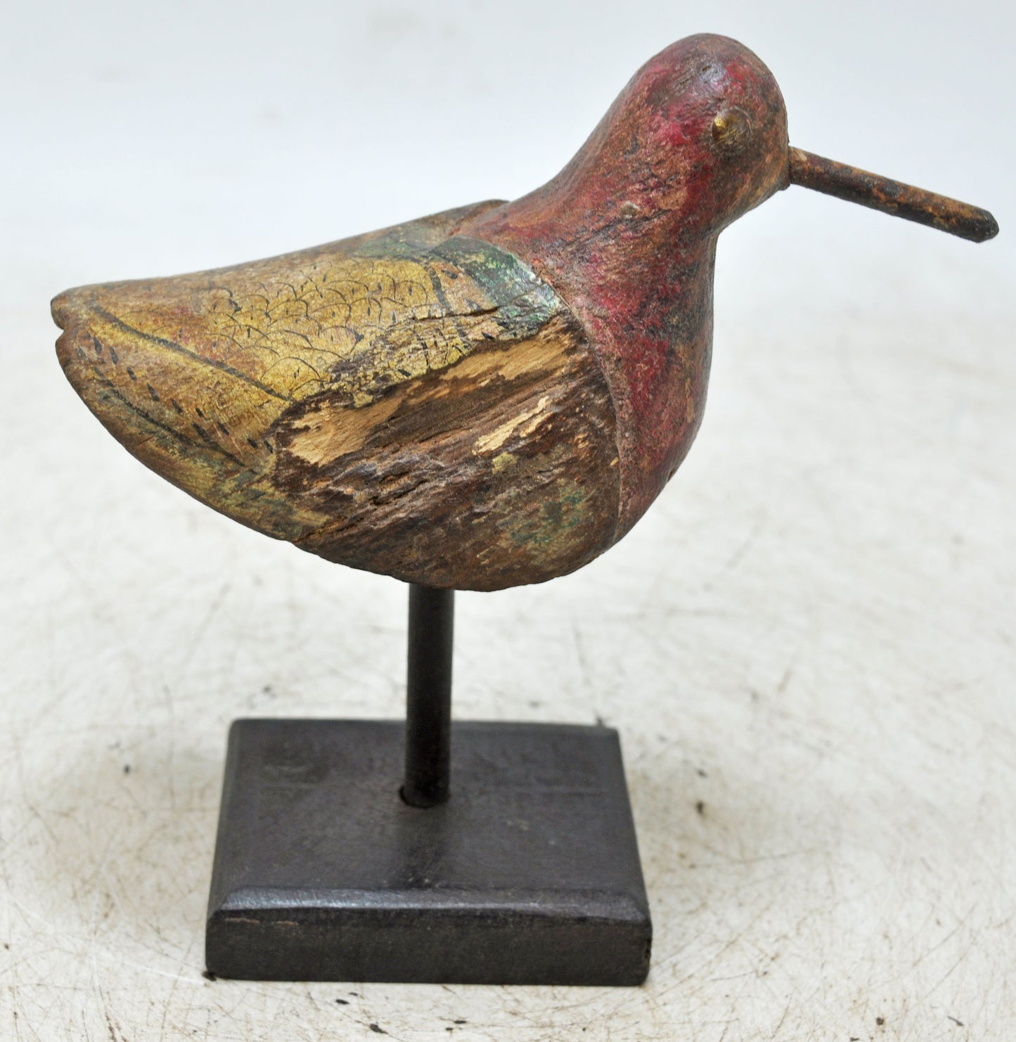 Vintage Wooden Bird Figurine Original Old Hand Carved Painted