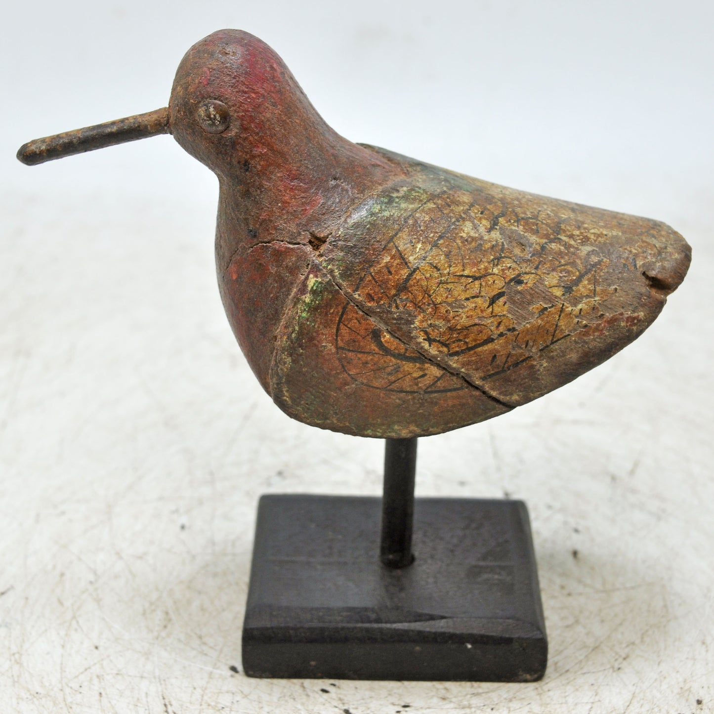 Vintage Wooden Bird Figurine Original Old Hand Carved Painted
