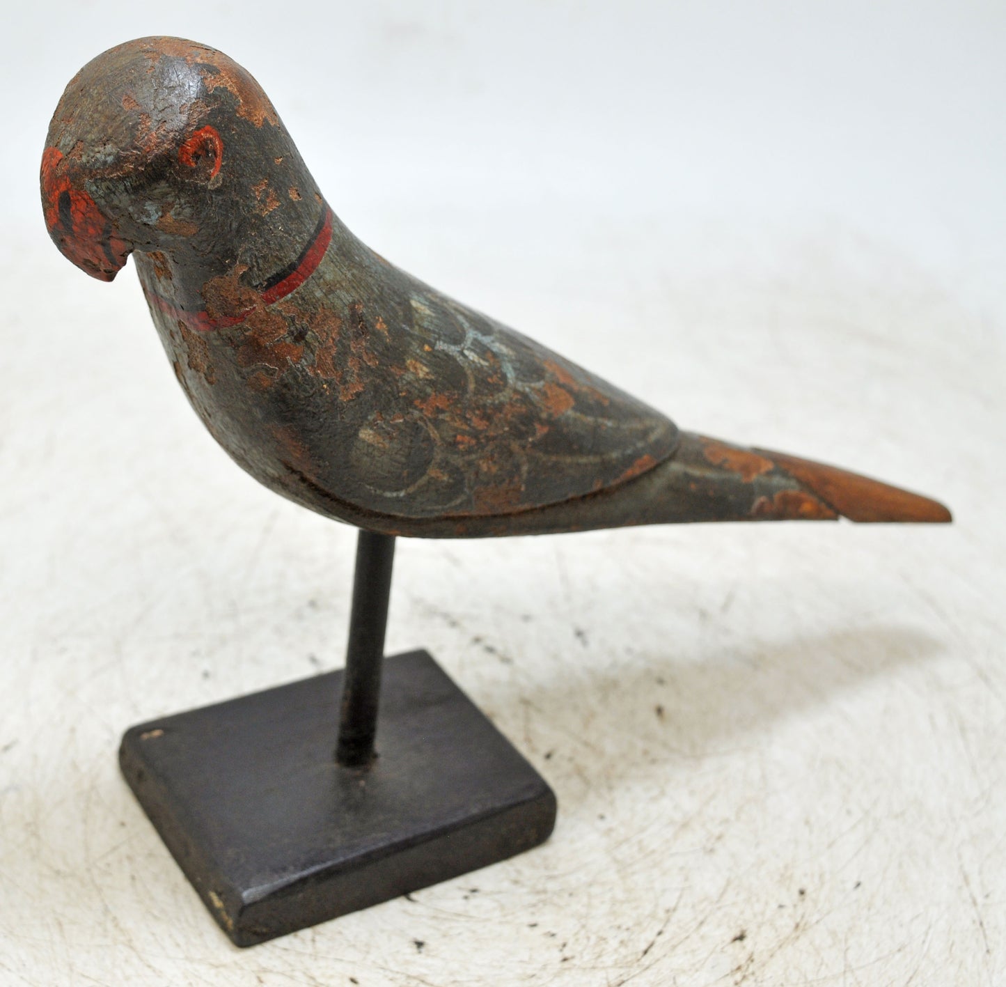 Vintage Wooden Bird Figurine Original Old Hand Carved Painted