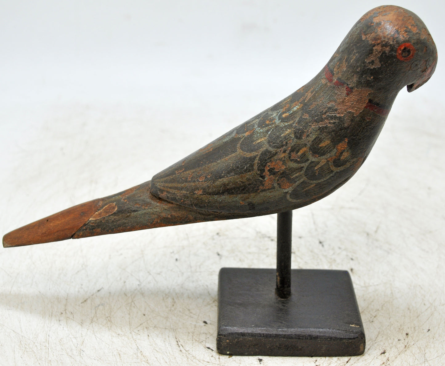 Vintage Wooden Bird Figurine Original Old Hand Carved Painted