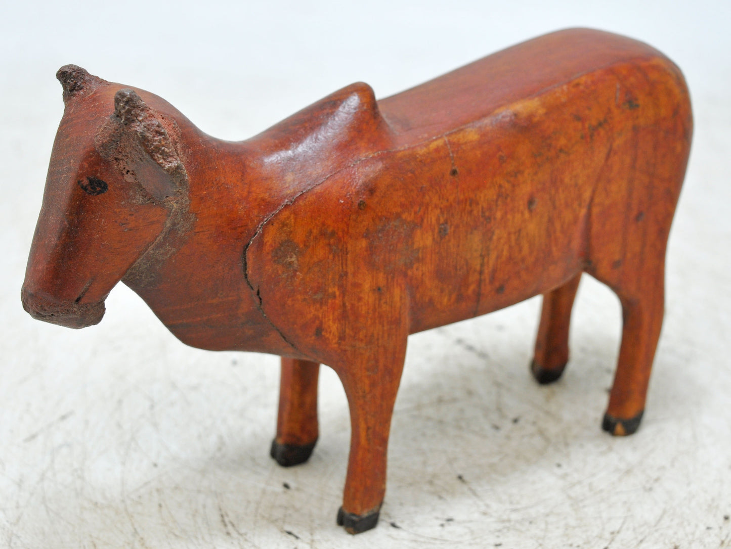 Vintage Wooden Cow Figurine Original Old Hand Carved